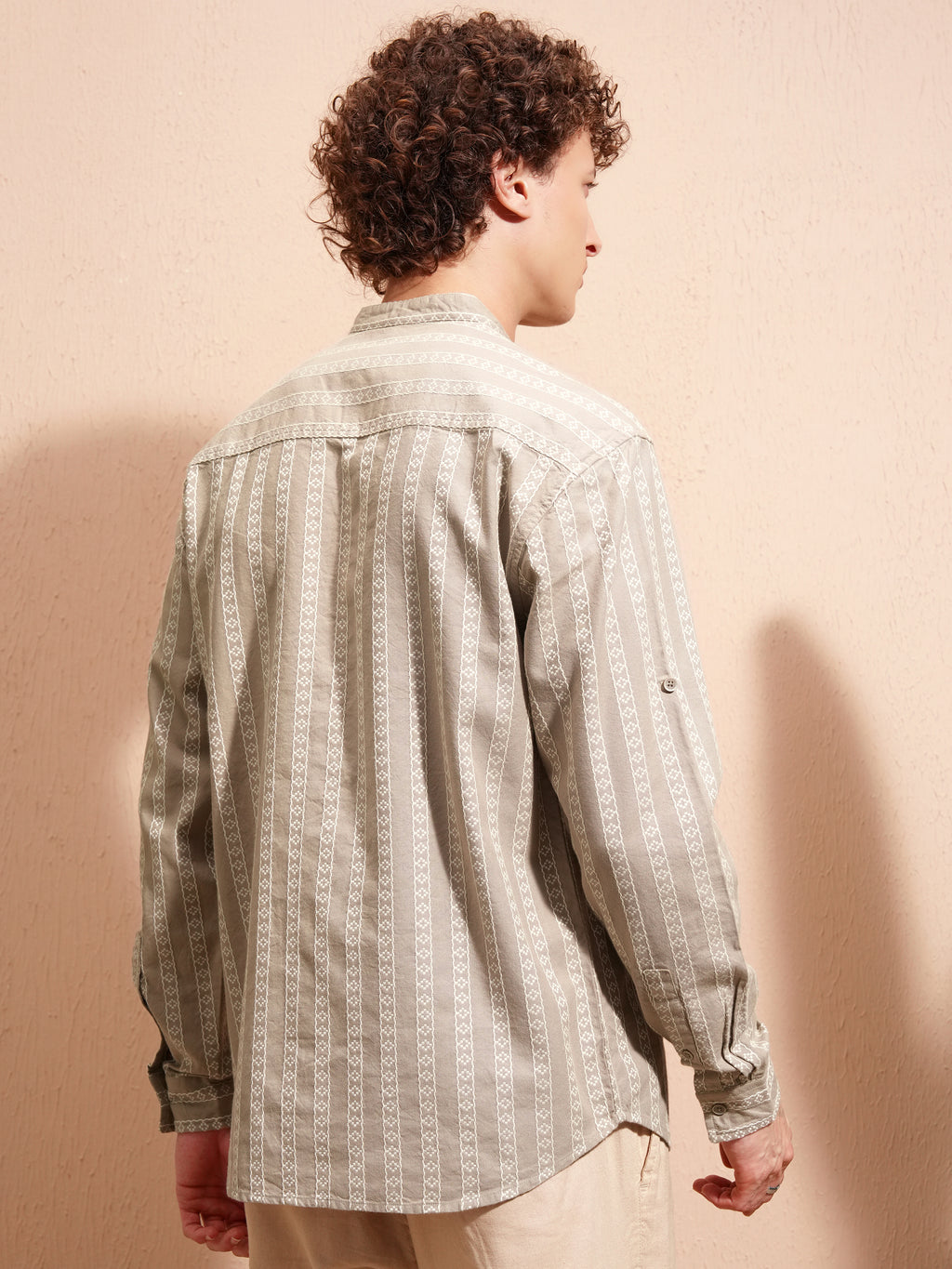 Highlander Men Beige Striped Relaxed Fit Casual Shirt - Beige - Image 3