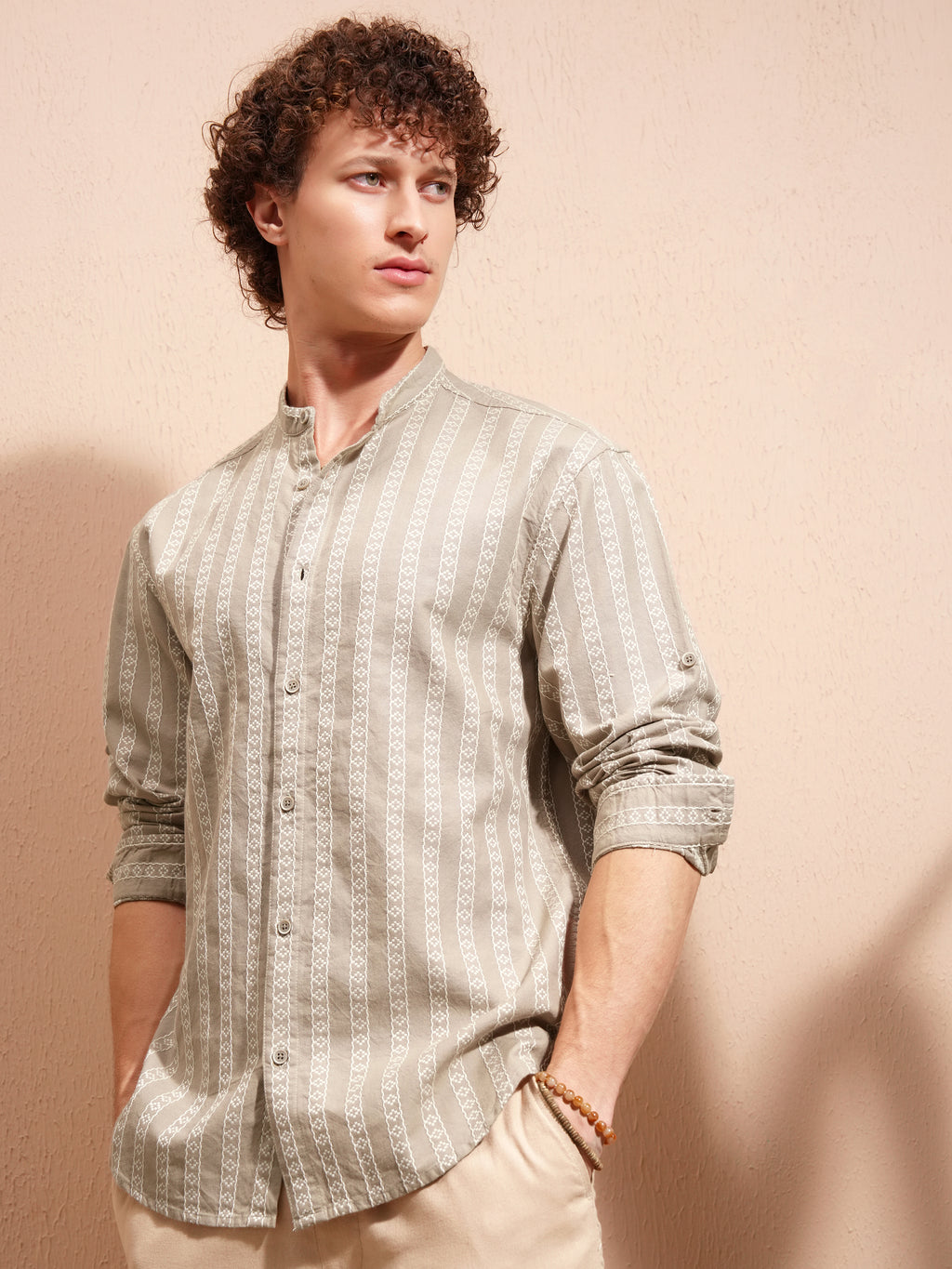 Highlander Men Beige Striped Relaxed Fit Casual Shirt - Beige - Image 4