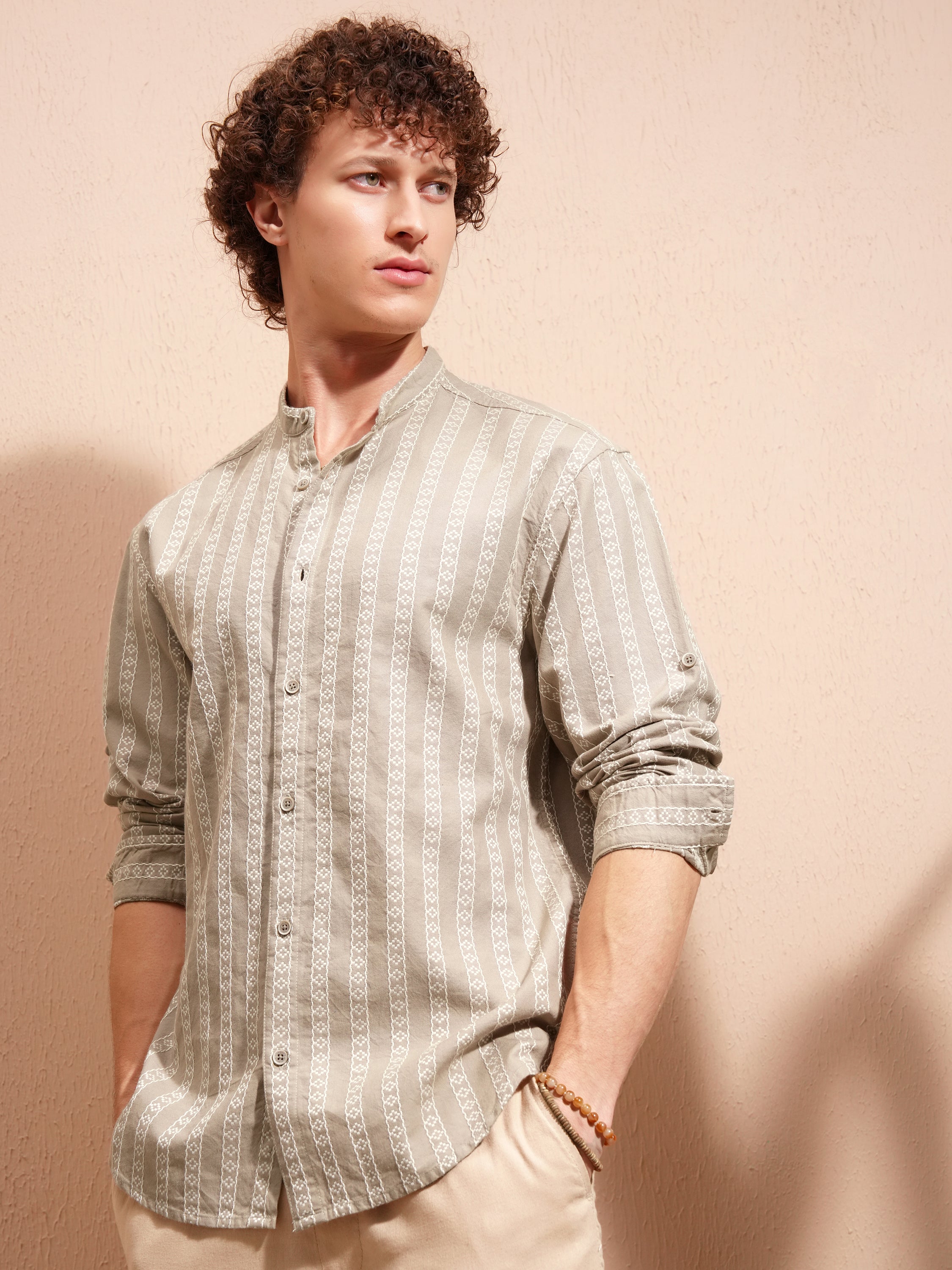 Highlander Men Beige Striped Relaxed Fit Casual Shirt - Beige - Image 4
