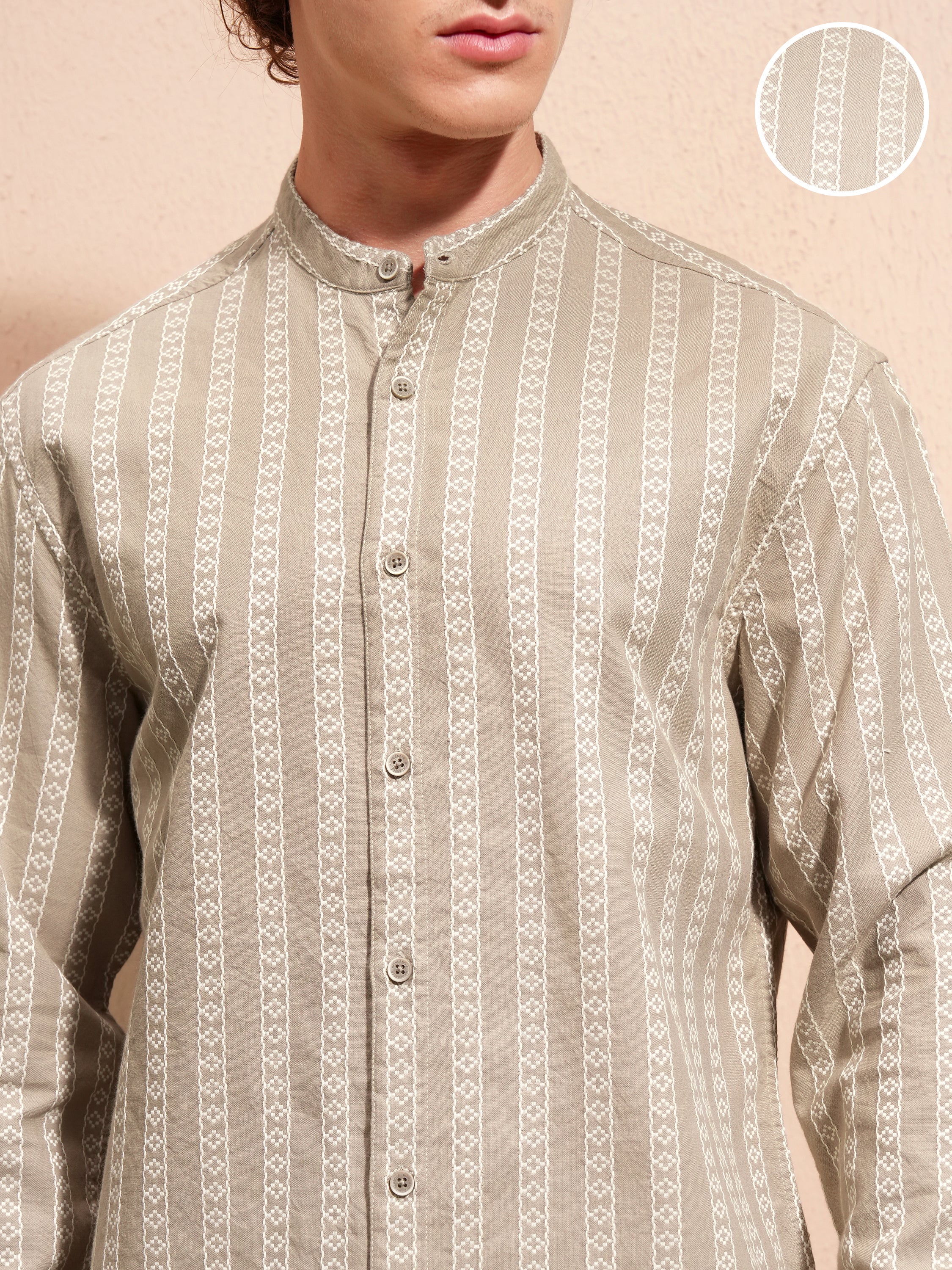 Highlander Men Beige Striped Relaxed Fit Casual Shirt - Beige - Image 5