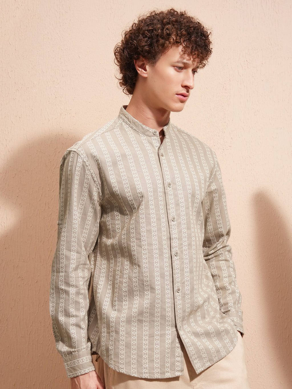 Highlander Men Beige Striped Relaxed Fit Casual Shirt - Beige - Image 6