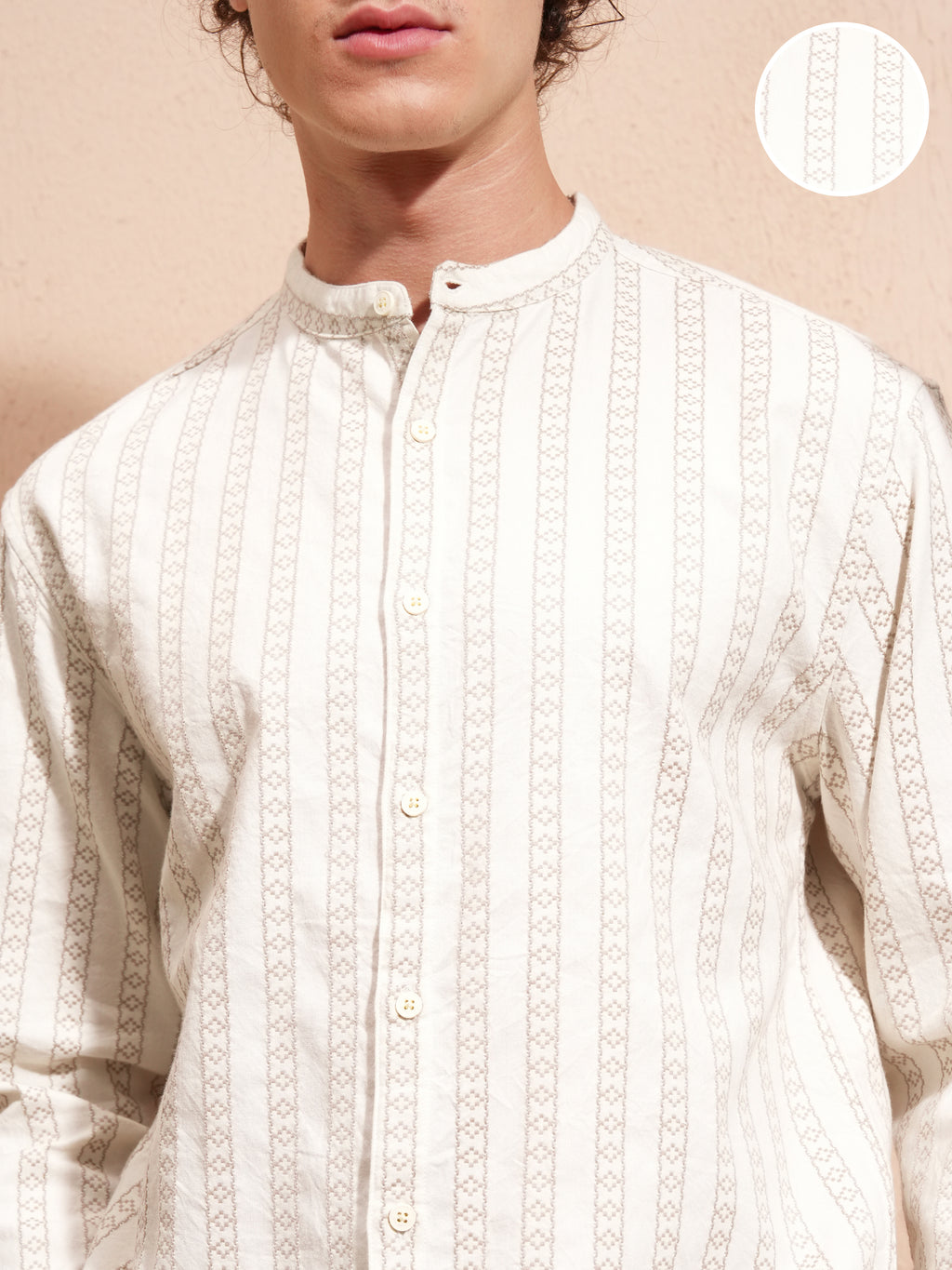Highlander Men Cream Striped Relaxed Fit Casual Shirt - Cream - Image 5