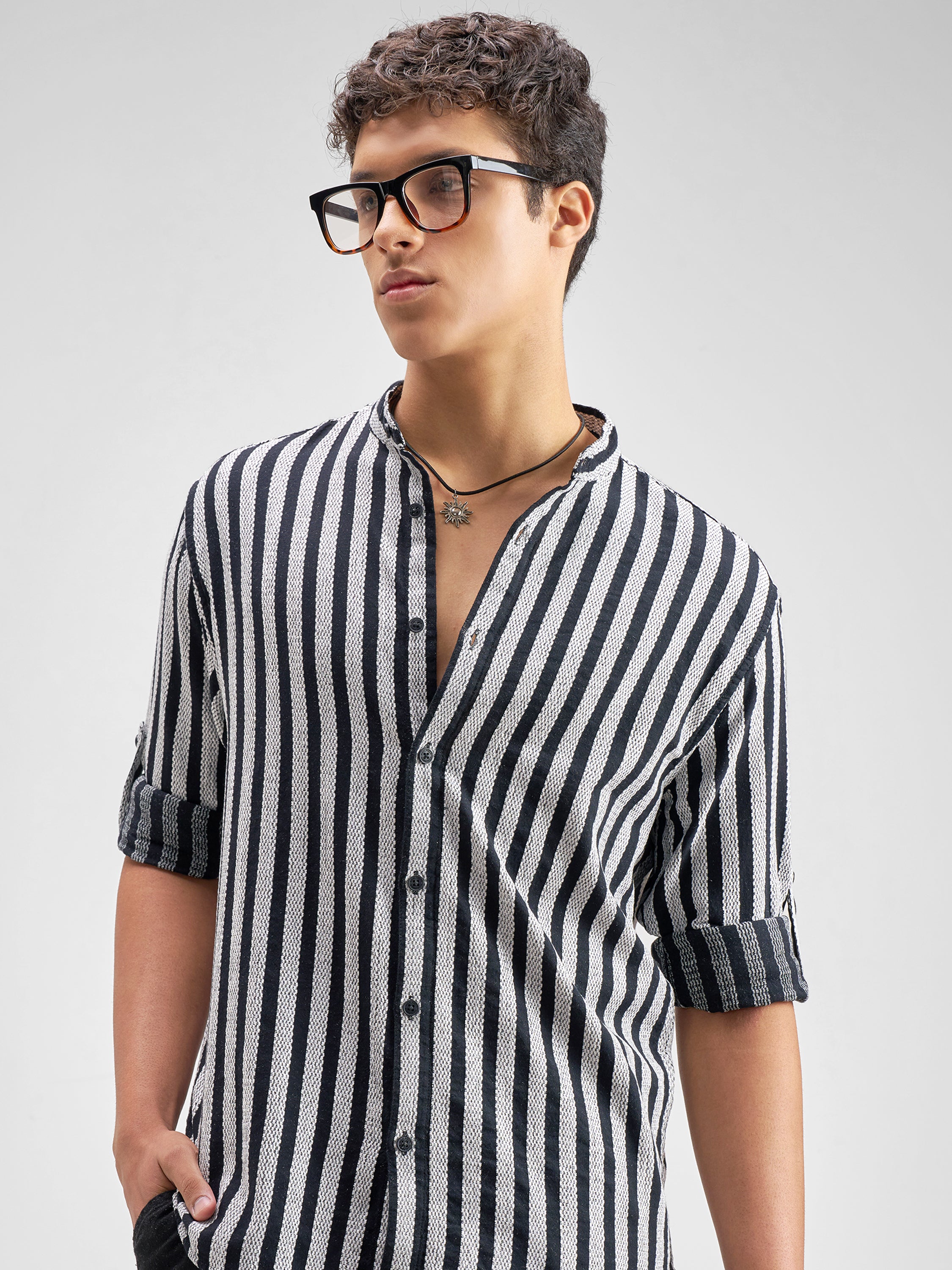 Highlander Men Black Striped Relaxed Fit Casual Shirt - Black - Image 1