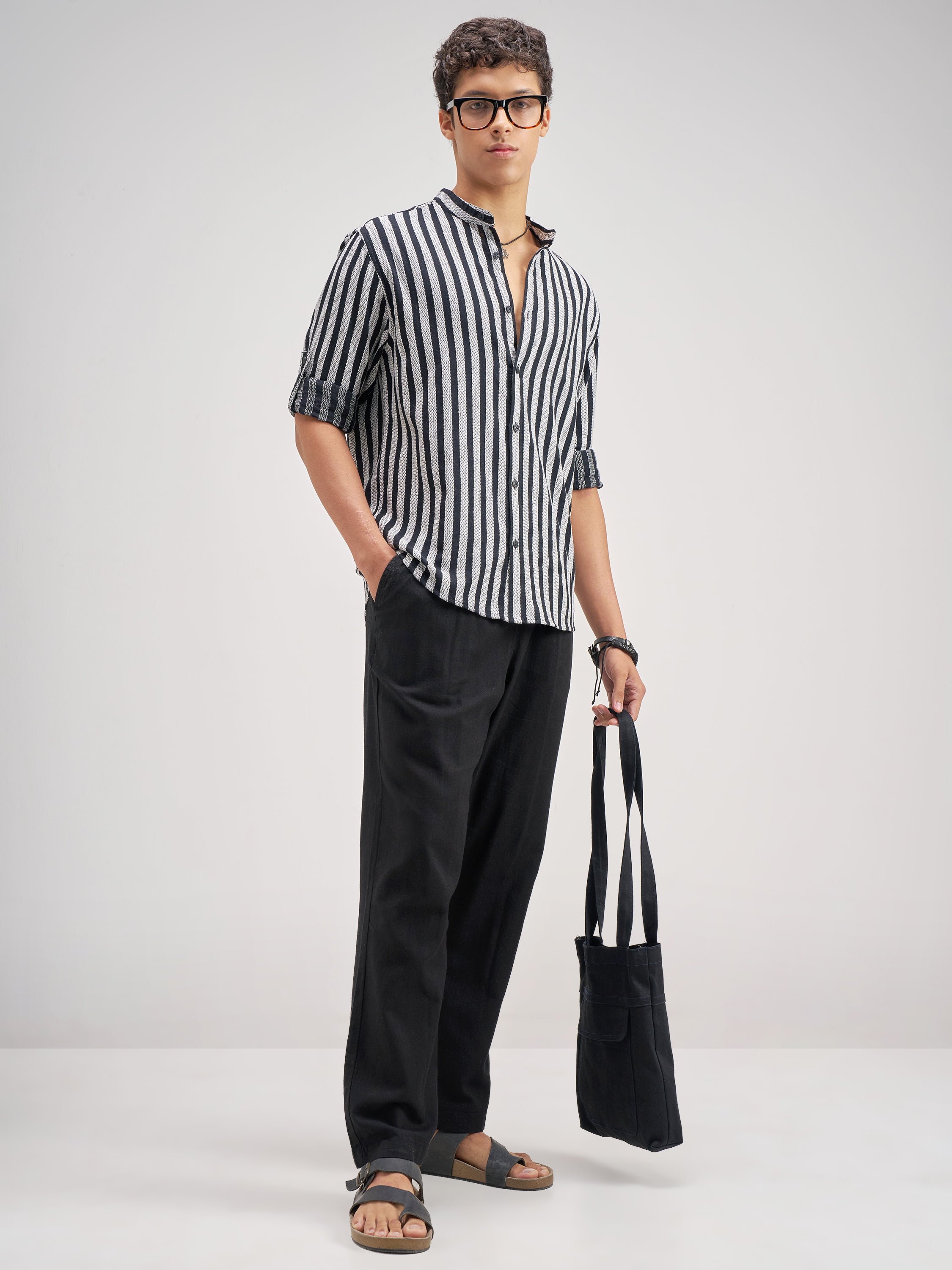 Highlander Men Black Striped Relaxed Fit Casual Shirt - Black - Image 2