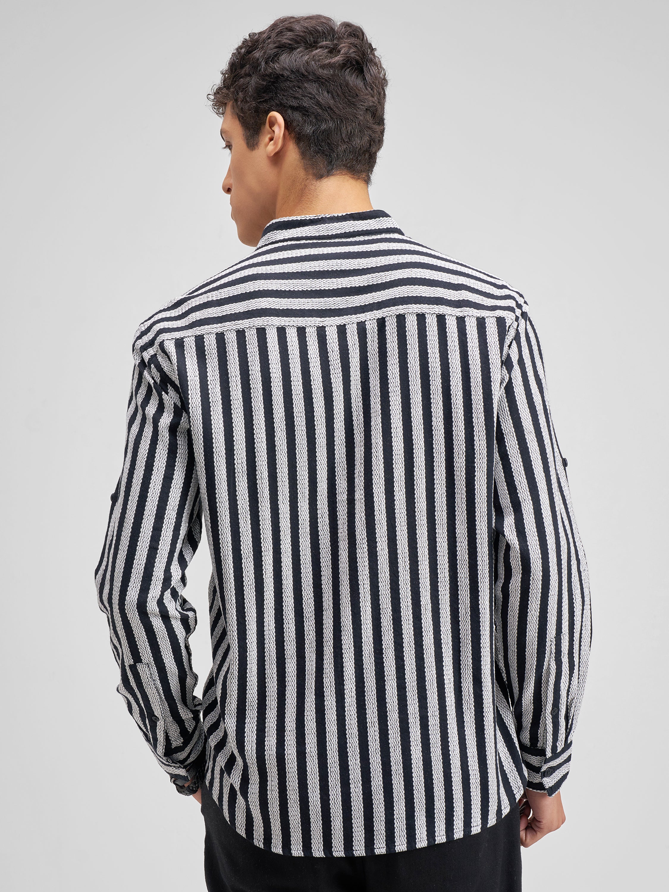 Highlander Men Black Striped Relaxed Fit Casual Shirt - Black - Image 3