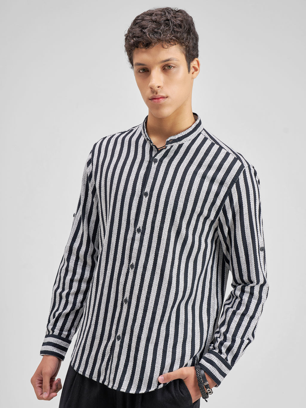 Highlander Men Black Striped Relaxed Fit Casual Shirt - Black - Image 4