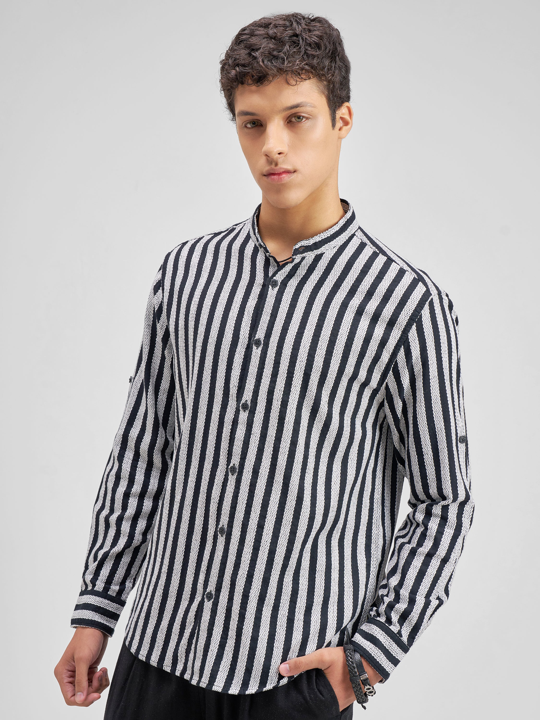 Highlander Men Black Striped Relaxed Fit Casual Shirt - Black - Image 4