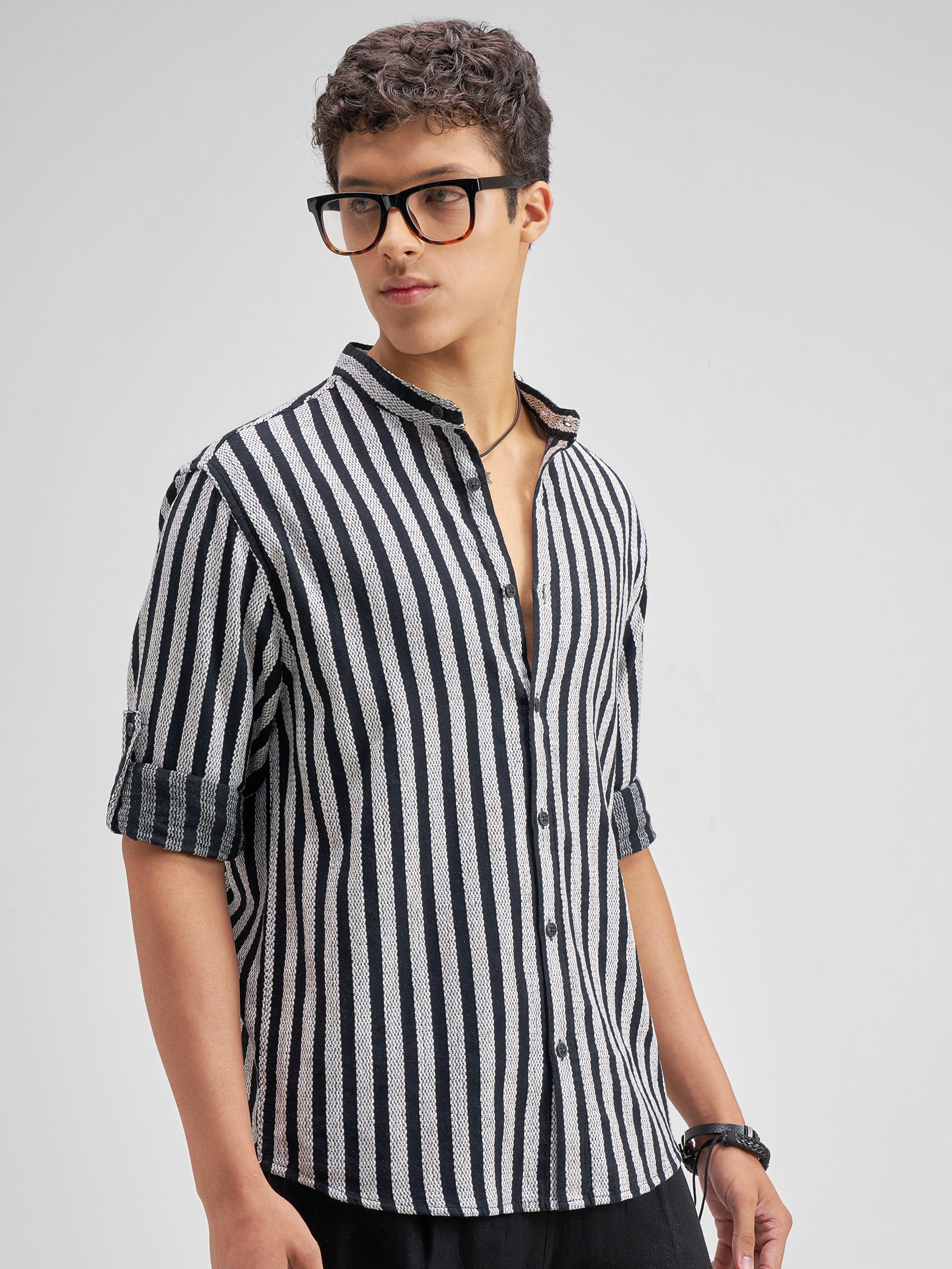Highlander Men Black Striped Relaxed Fit Casual Shirt - Black - Image 6