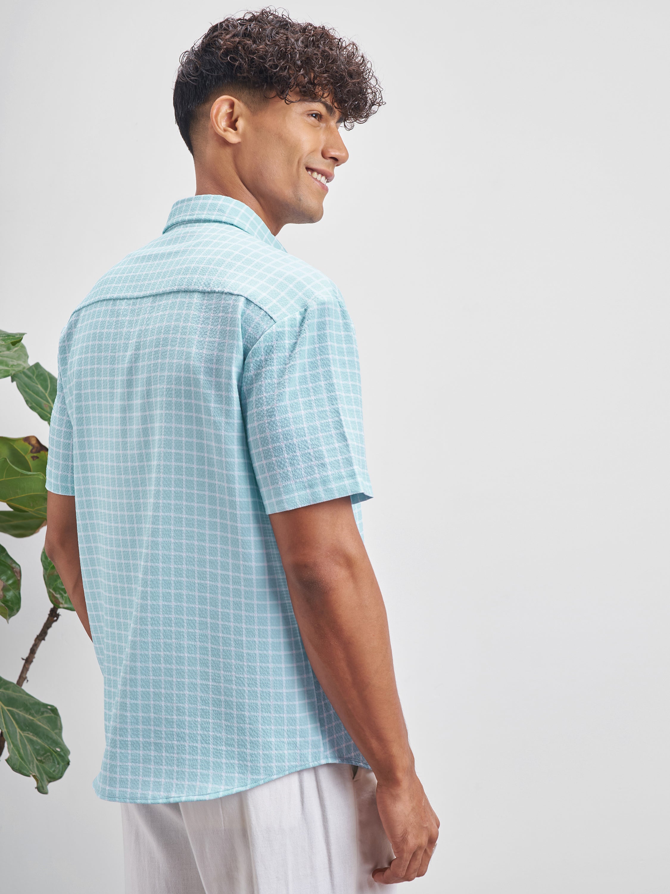 Highlander Men Blue Checked Relaxed Fit Casual Shirt - Blue - Image 3