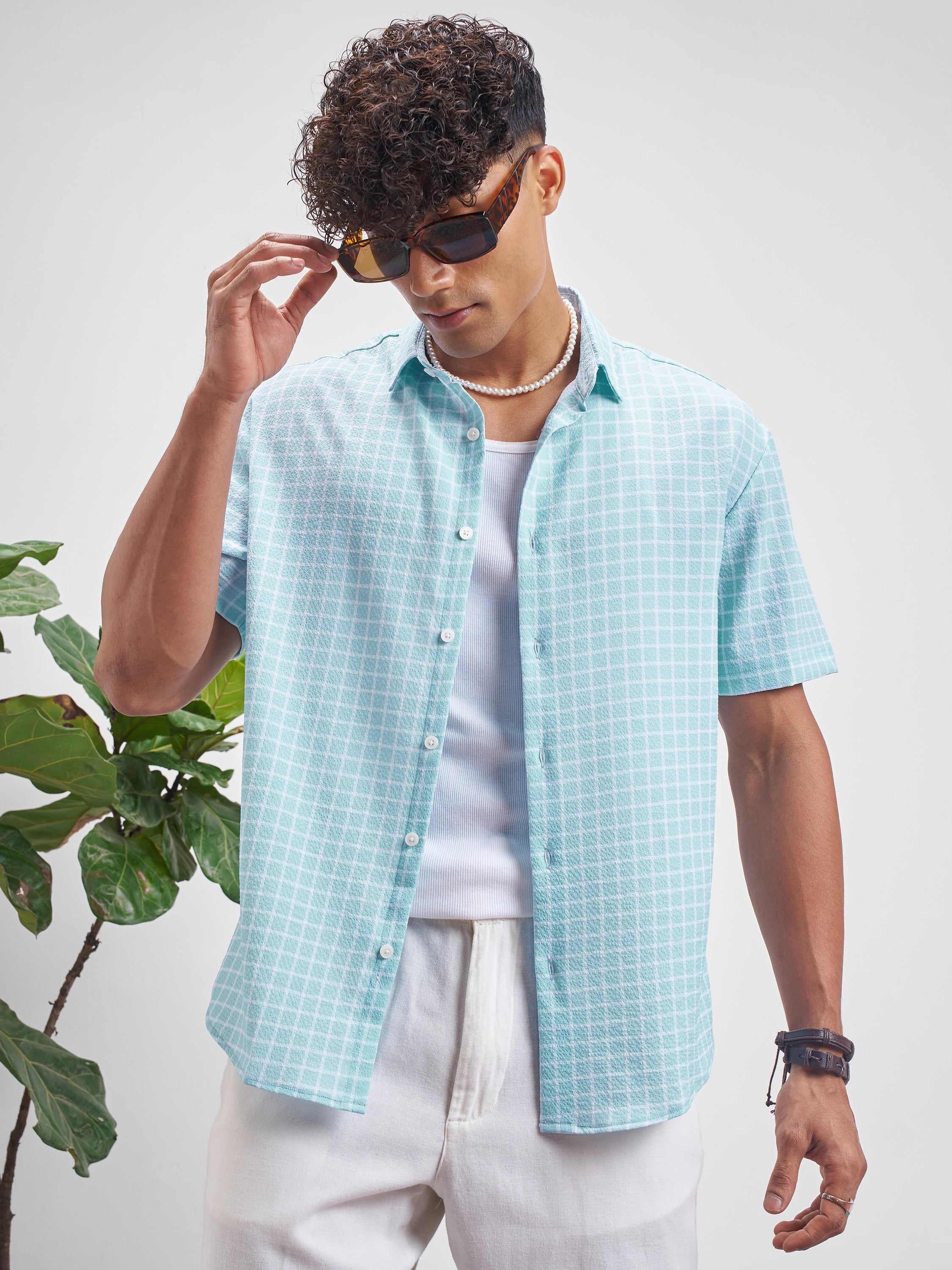 Highlander Men Blue Checked Relaxed Fit Casual Shirt - Blue - Image 4