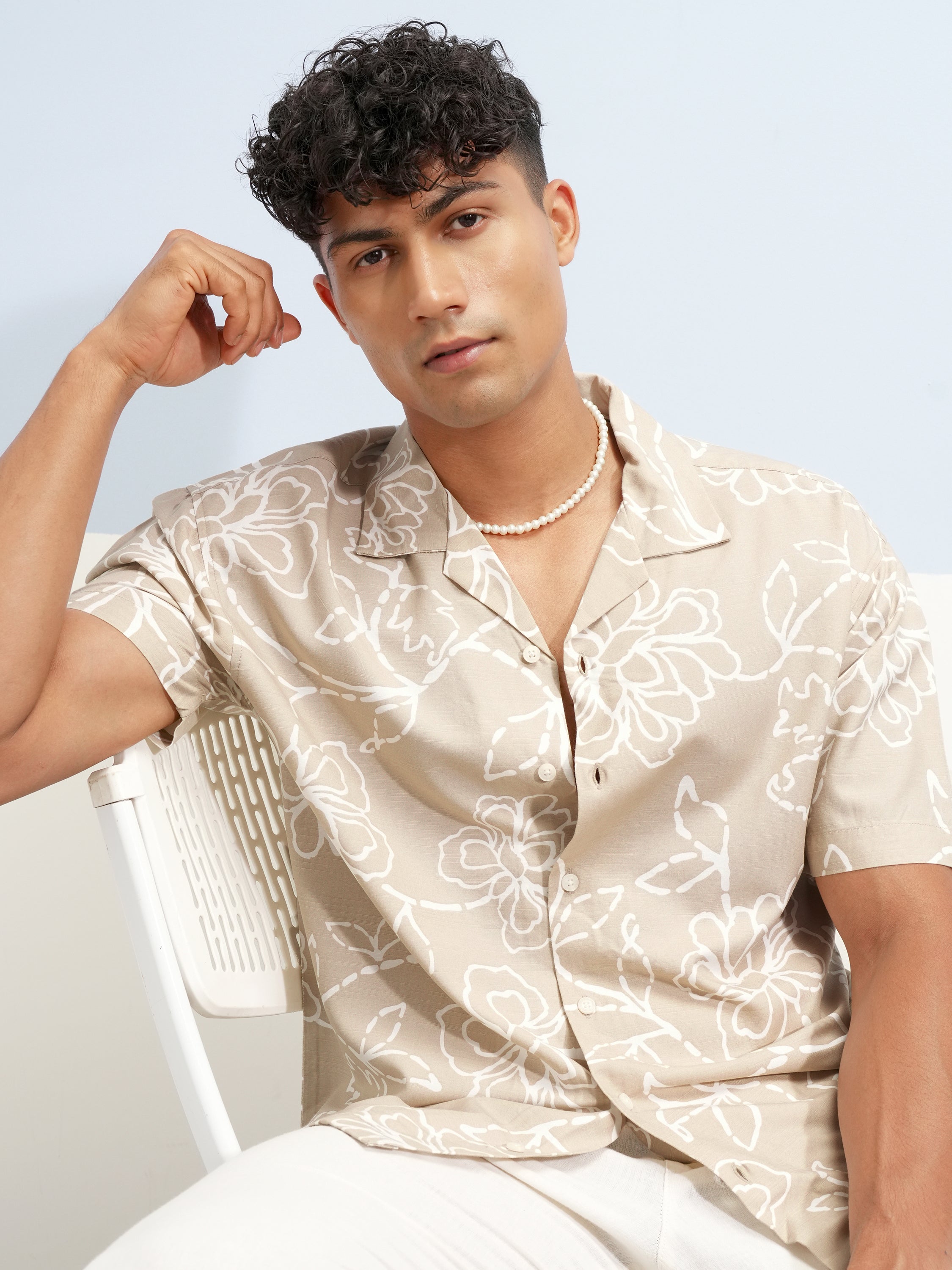 Highlander Men Tan Printed Relaxed Fit Casual Shirt - Tan - Image 1