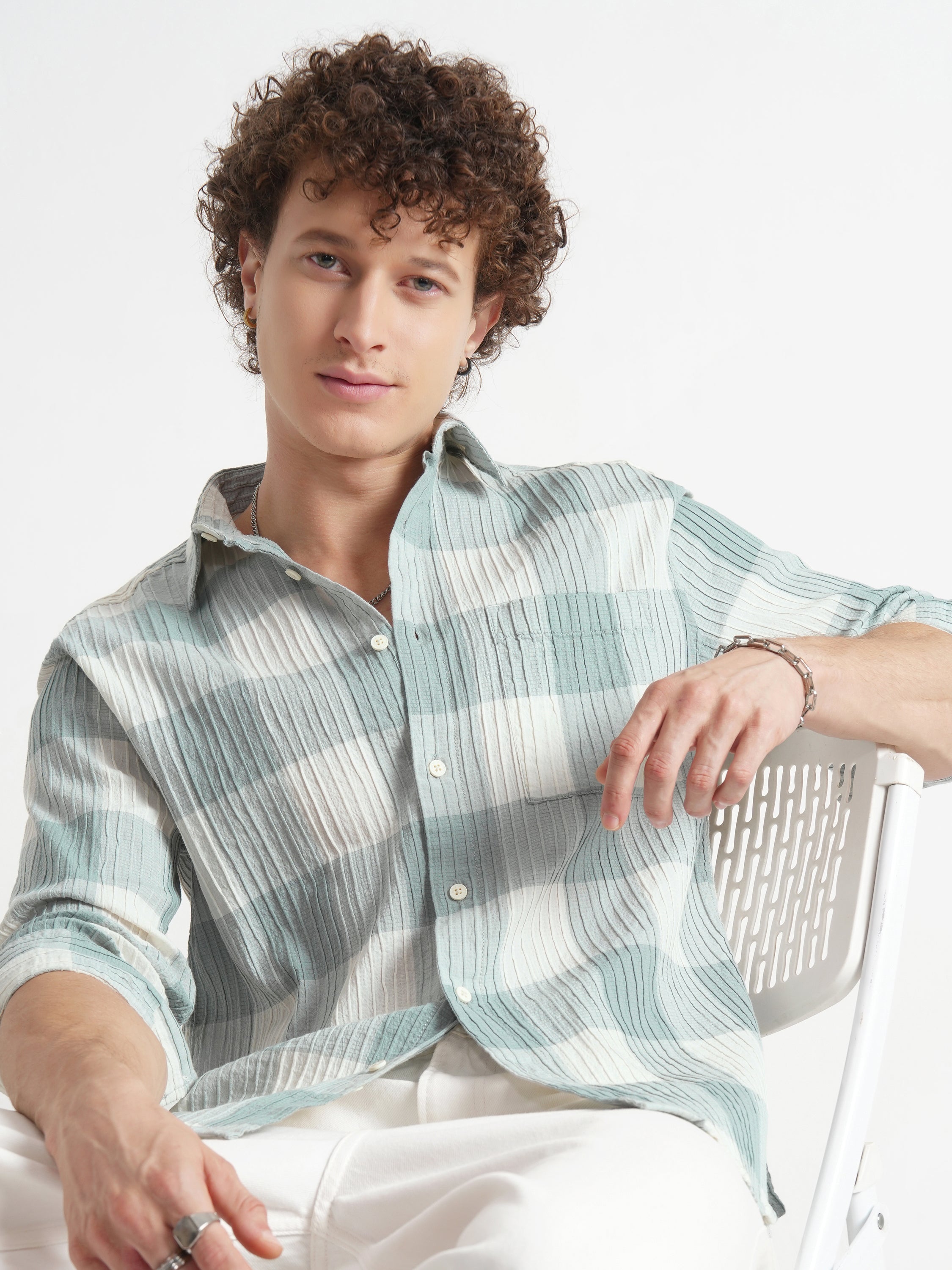 Highlander Men Green Checked Relaxed Fit Casual Shirt - Green - Image 1
