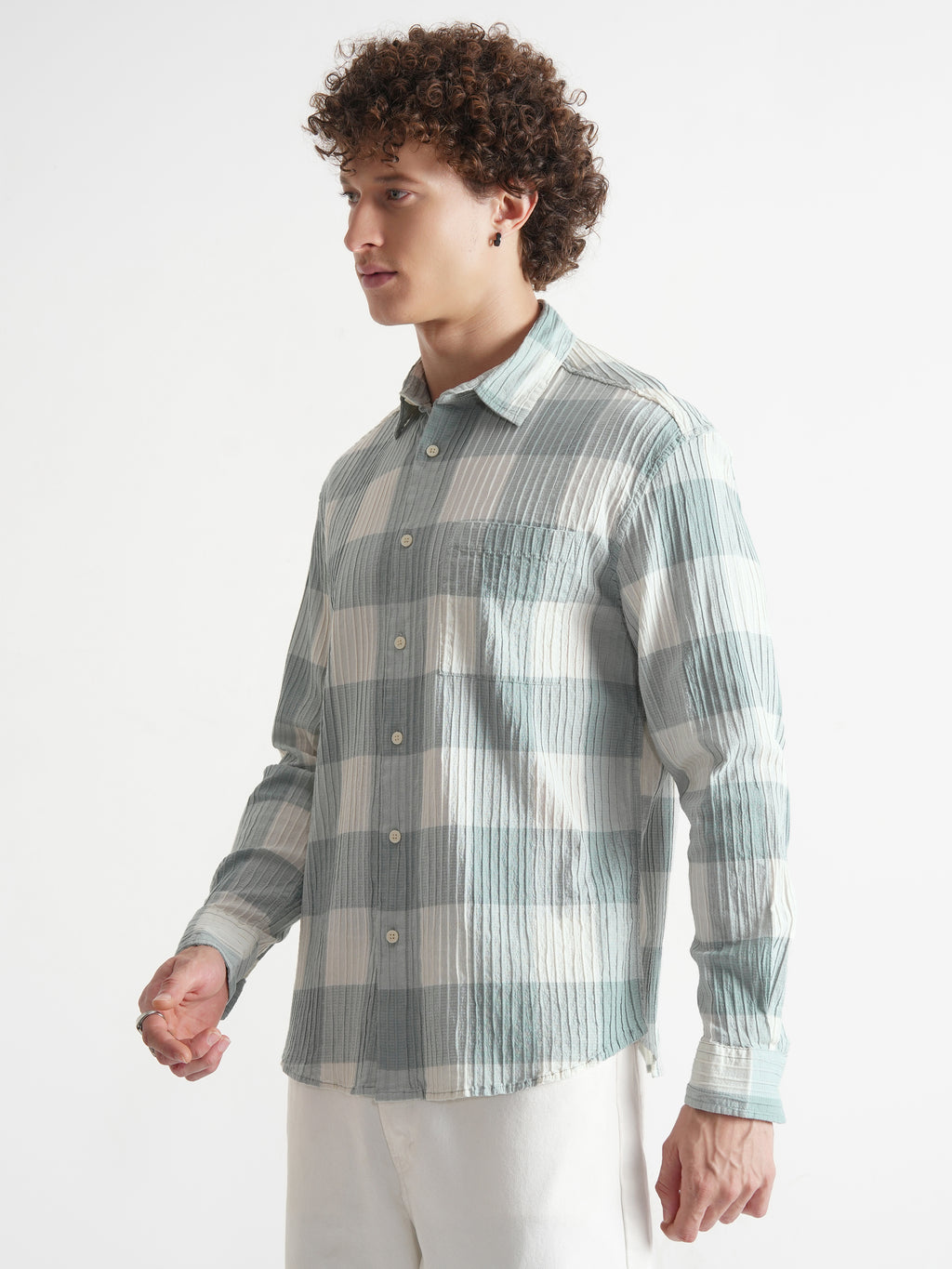 Highlander Men Green Checked Relaxed Fit Casual Shirt - Green - Image 4