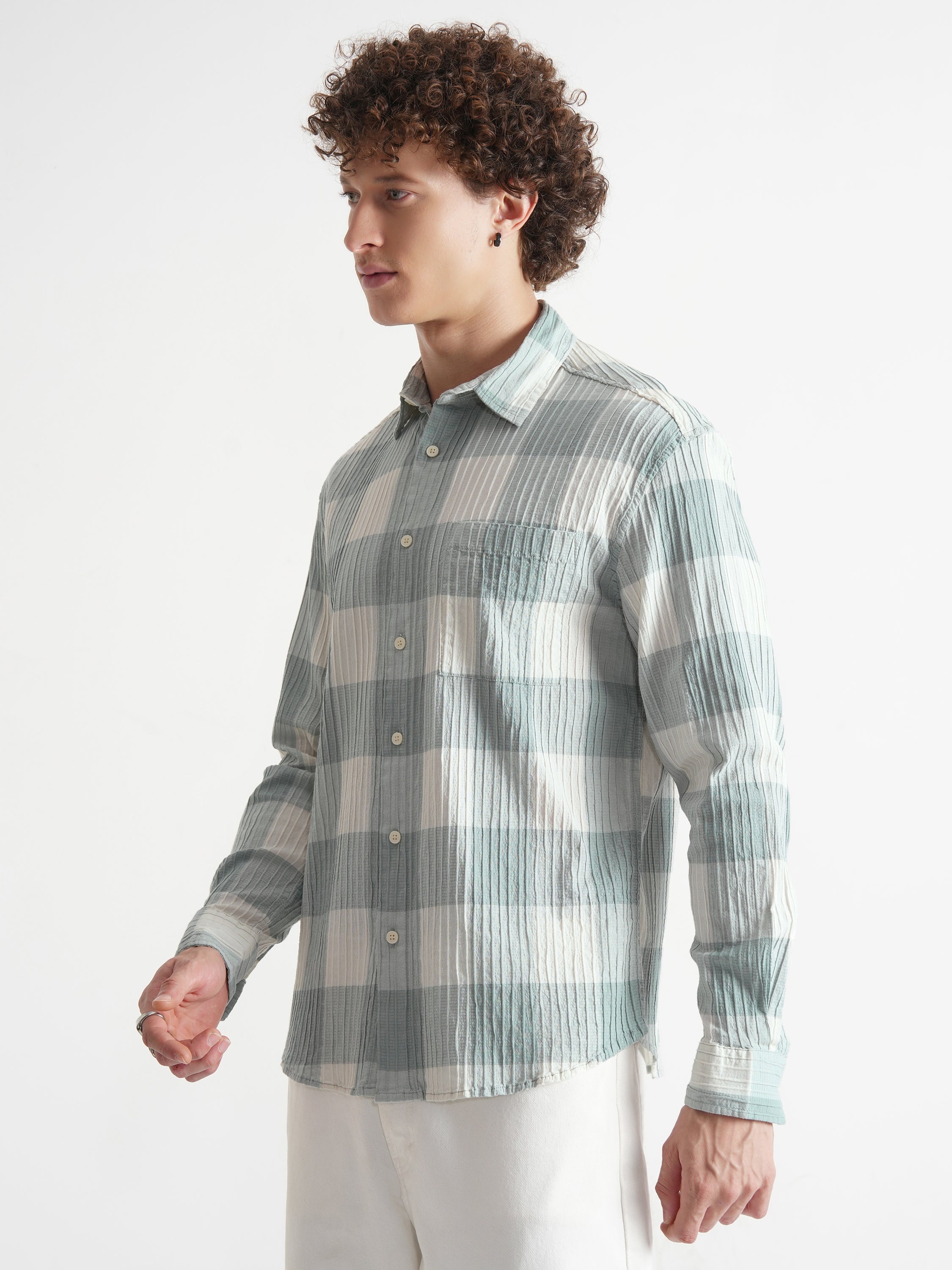 Highlander Men Green Checked Relaxed Fit Casual Shirt - Green - Image 4