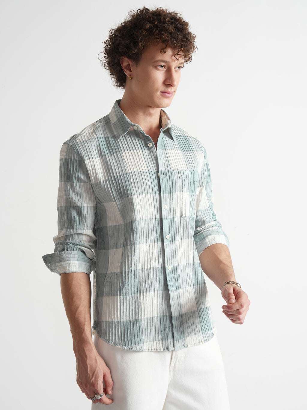 Highlander Men Green Checked Relaxed Fit Casual Shirt - Green - Image 6