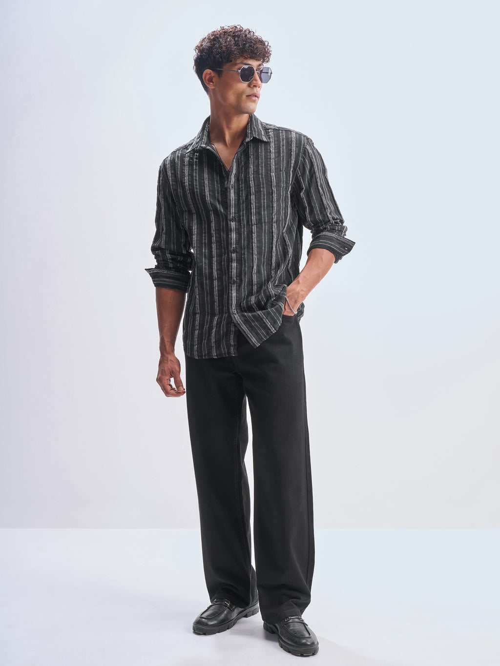 Highlander Men Black Striped Relaxed Fit Casual Shirt - Black - Image 2