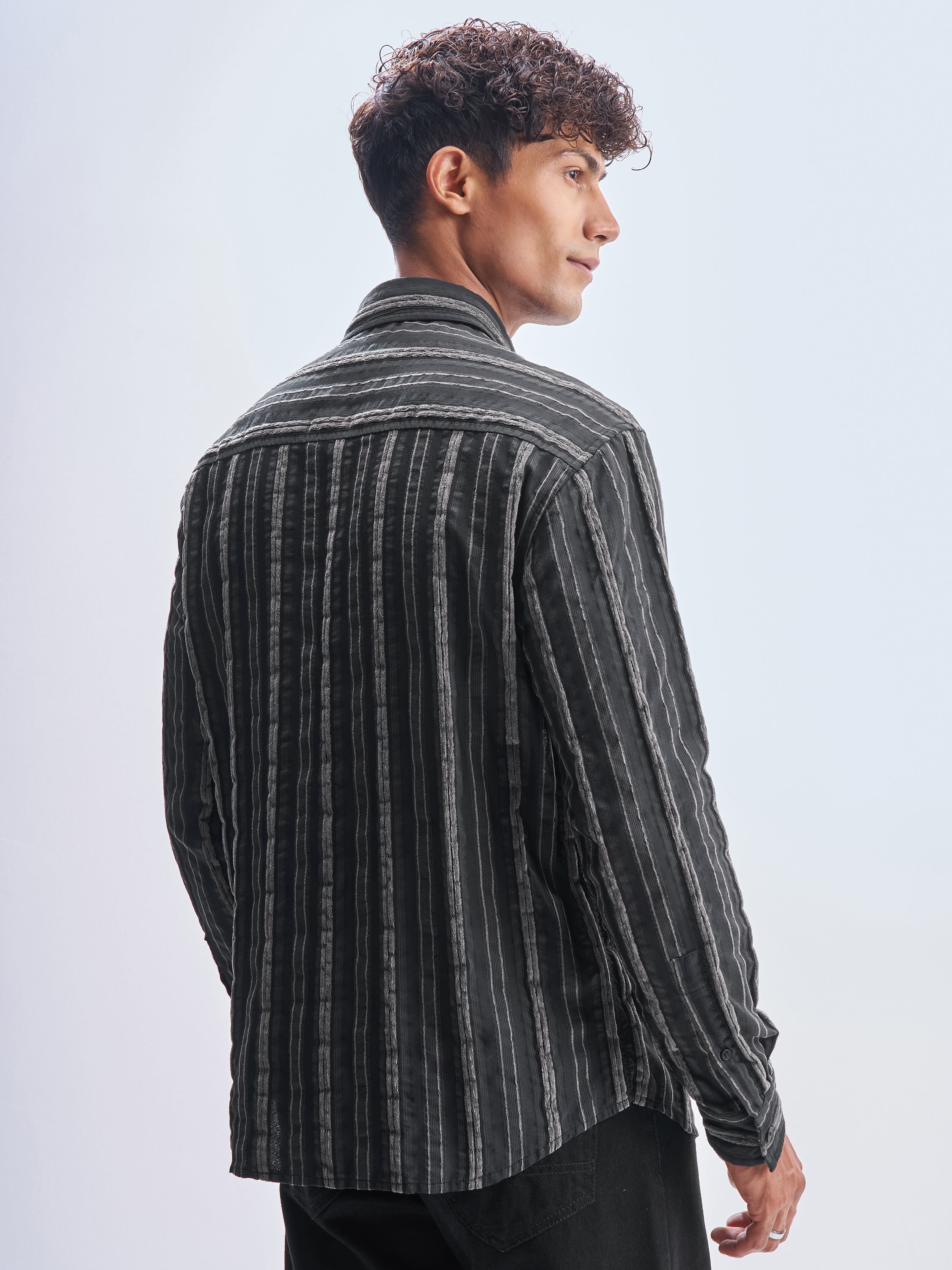 Highlander Men Black Striped Relaxed Fit Casual Shirt - Black - Image 3