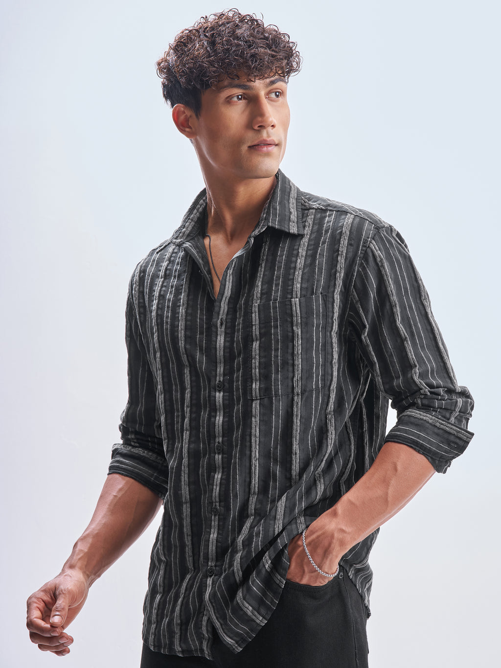 Highlander Men Black Striped Relaxed Fit Casual Shirt - Black - Image 4