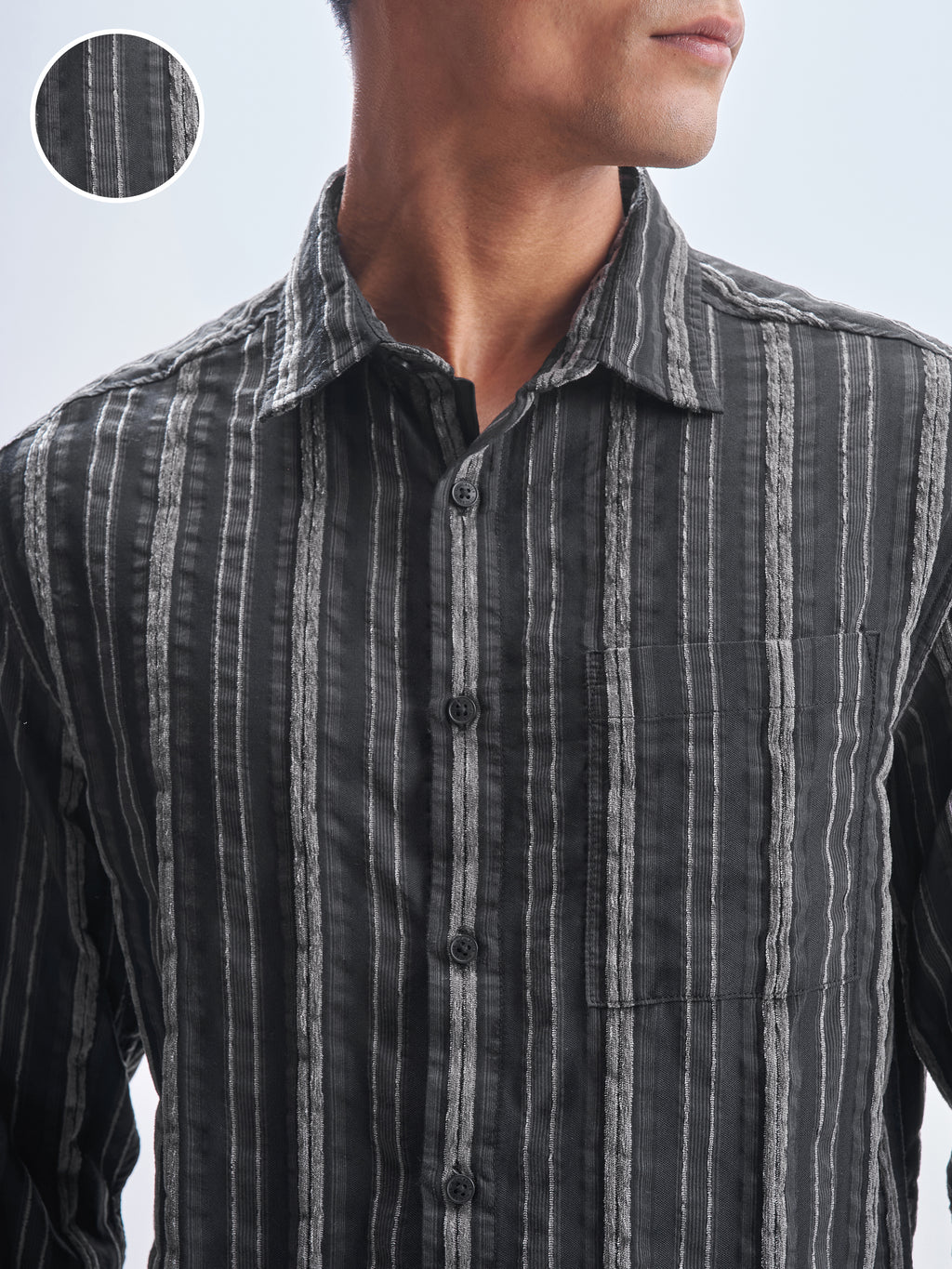 Highlander Men Black Striped Relaxed Fit Casual Shirt - Black - Image 5