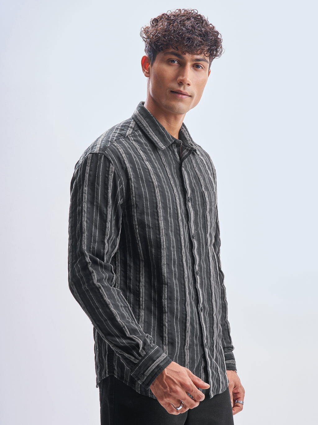 Highlander Men Black Striped Relaxed Fit Casual Shirt - Black - Image 6