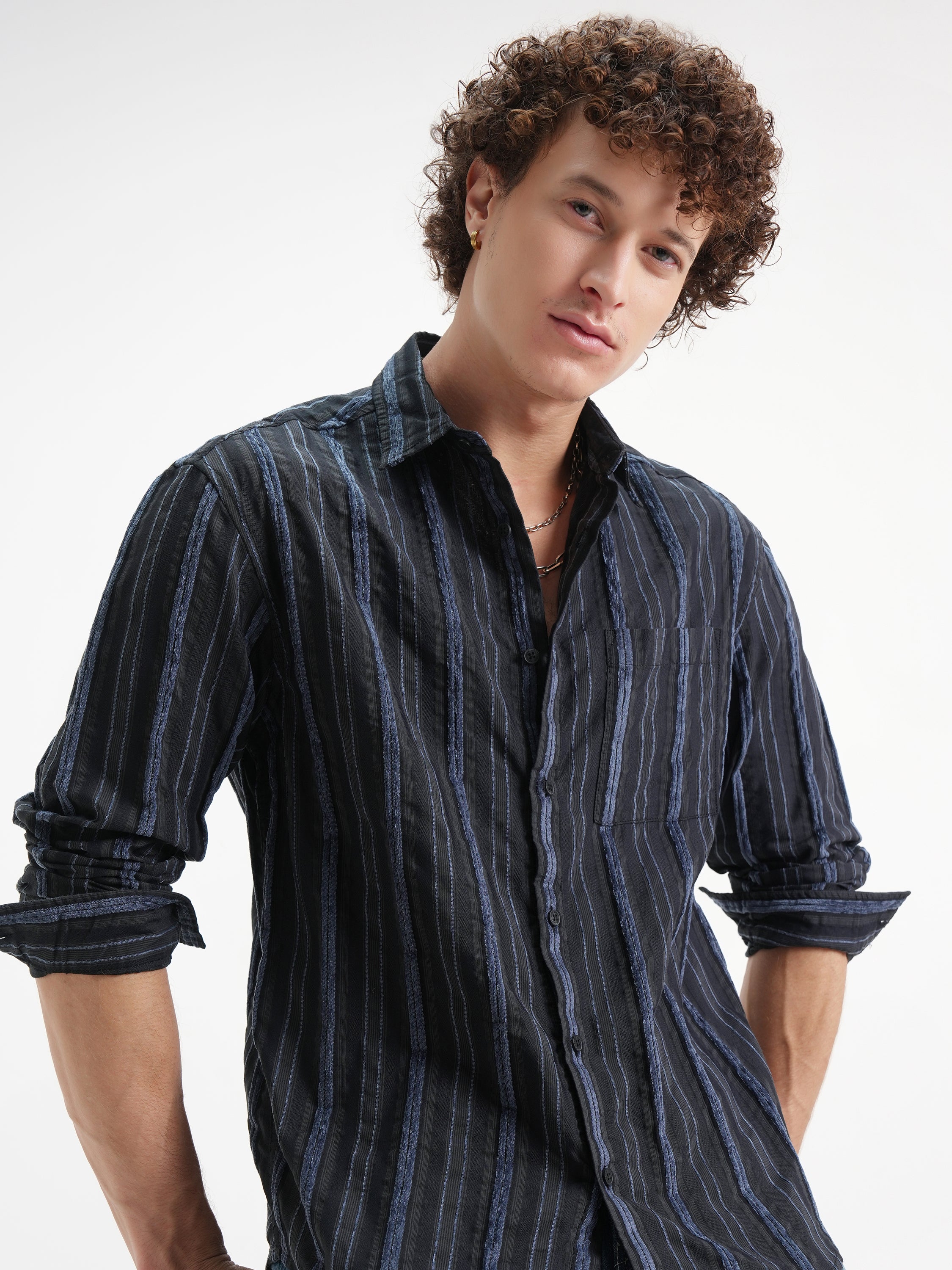 Highlander Men Black Striped Relaxed Fit Casual Shirt - Black - Image 1