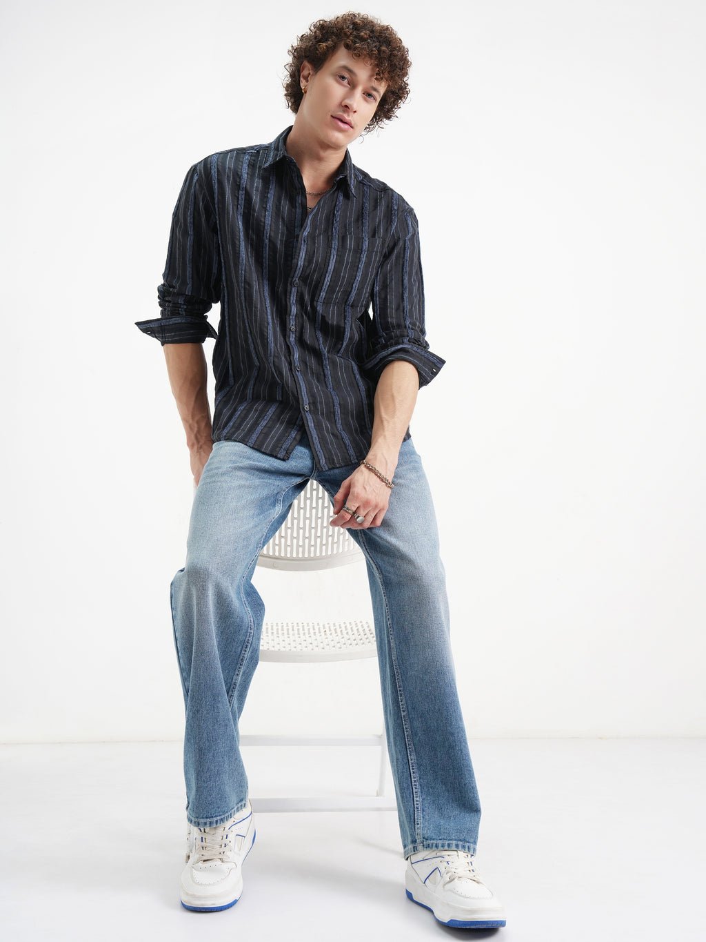 Highlander Men Black Striped Relaxed Fit Casual Shirt - Black - Image 2