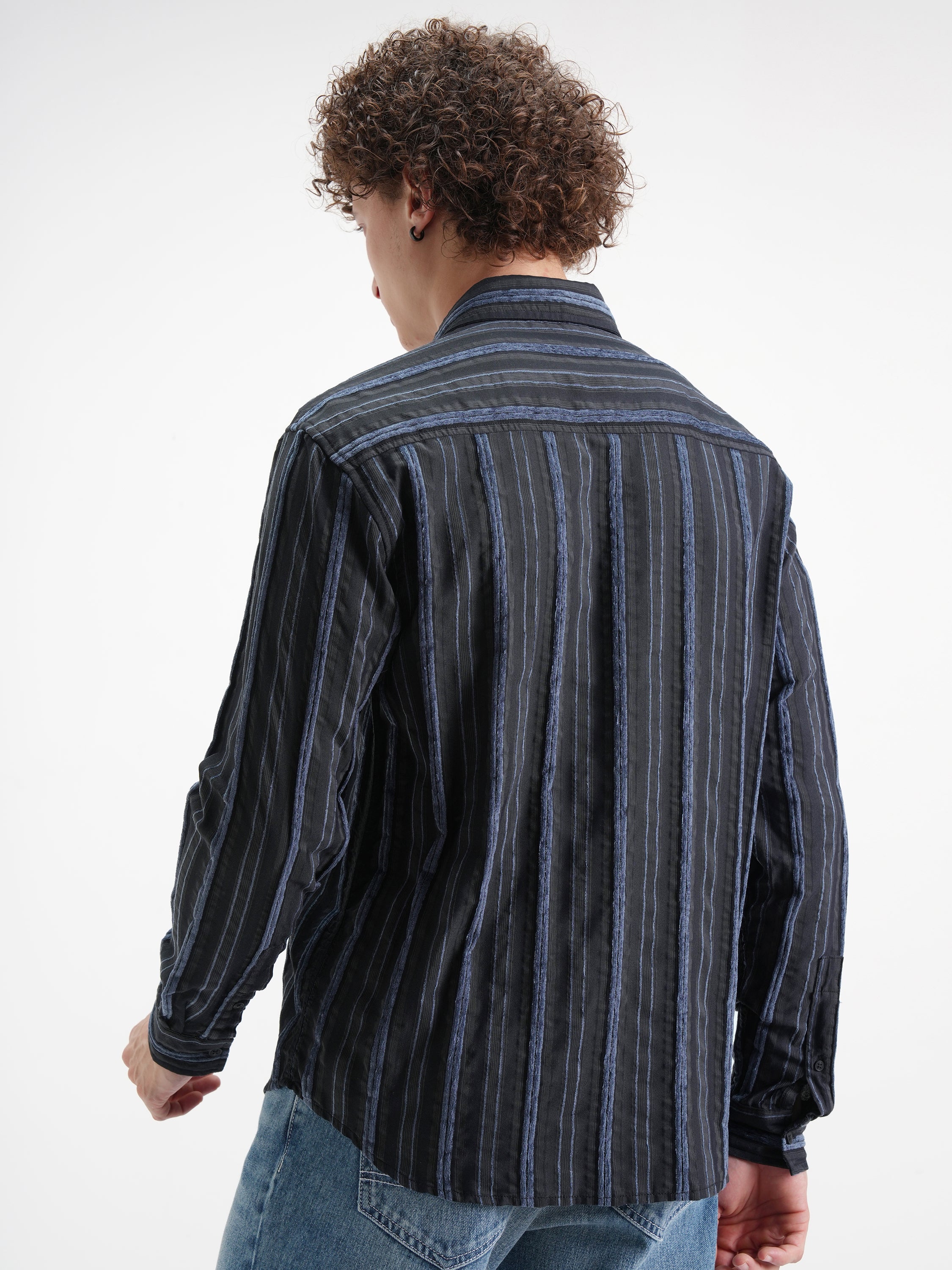 Highlander Men Black Striped Relaxed Fit Casual Shirt - Black - Image 3