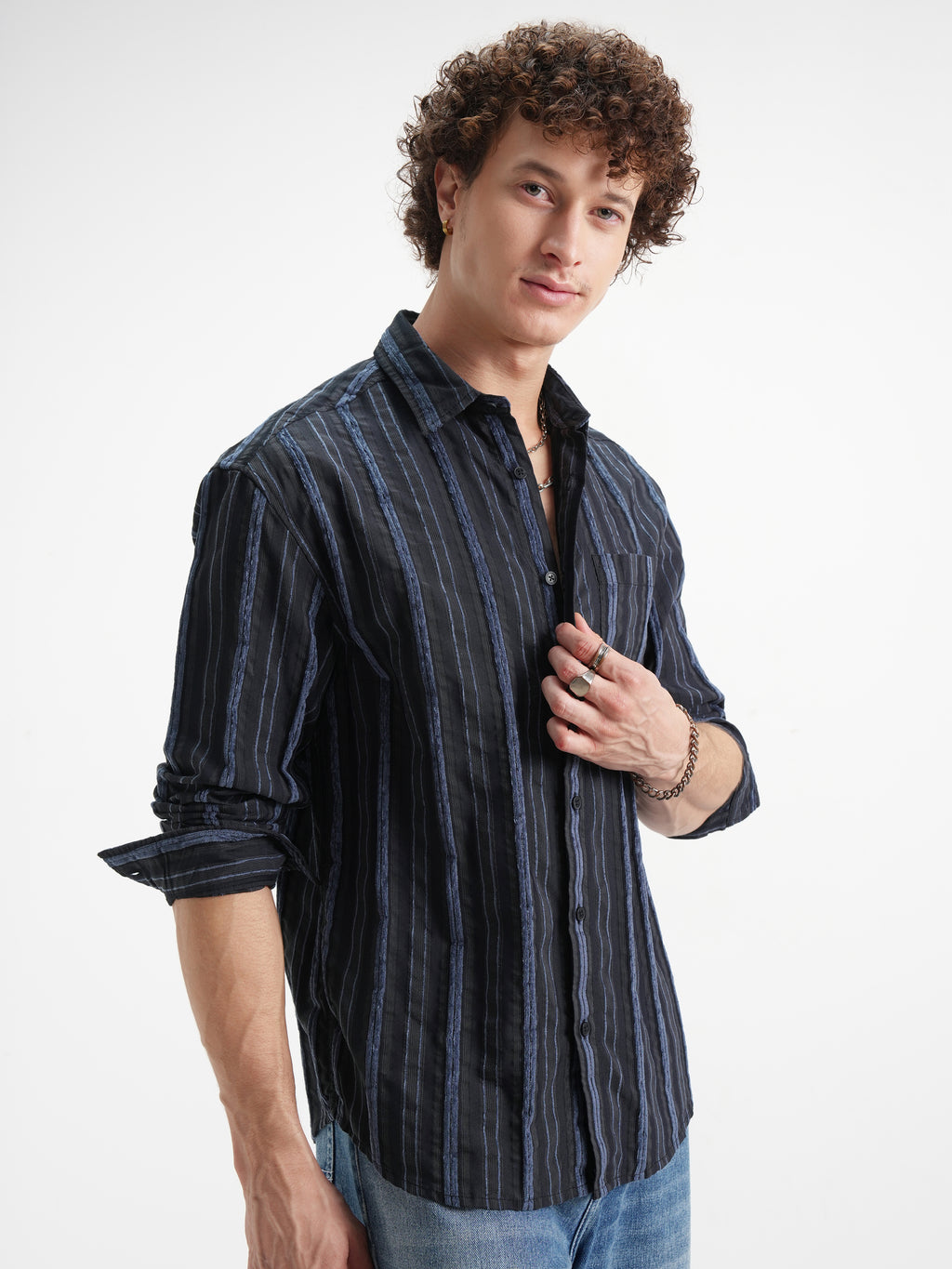 Highlander Men Black Striped Relaxed Fit Casual Shirt - Black - Image 6