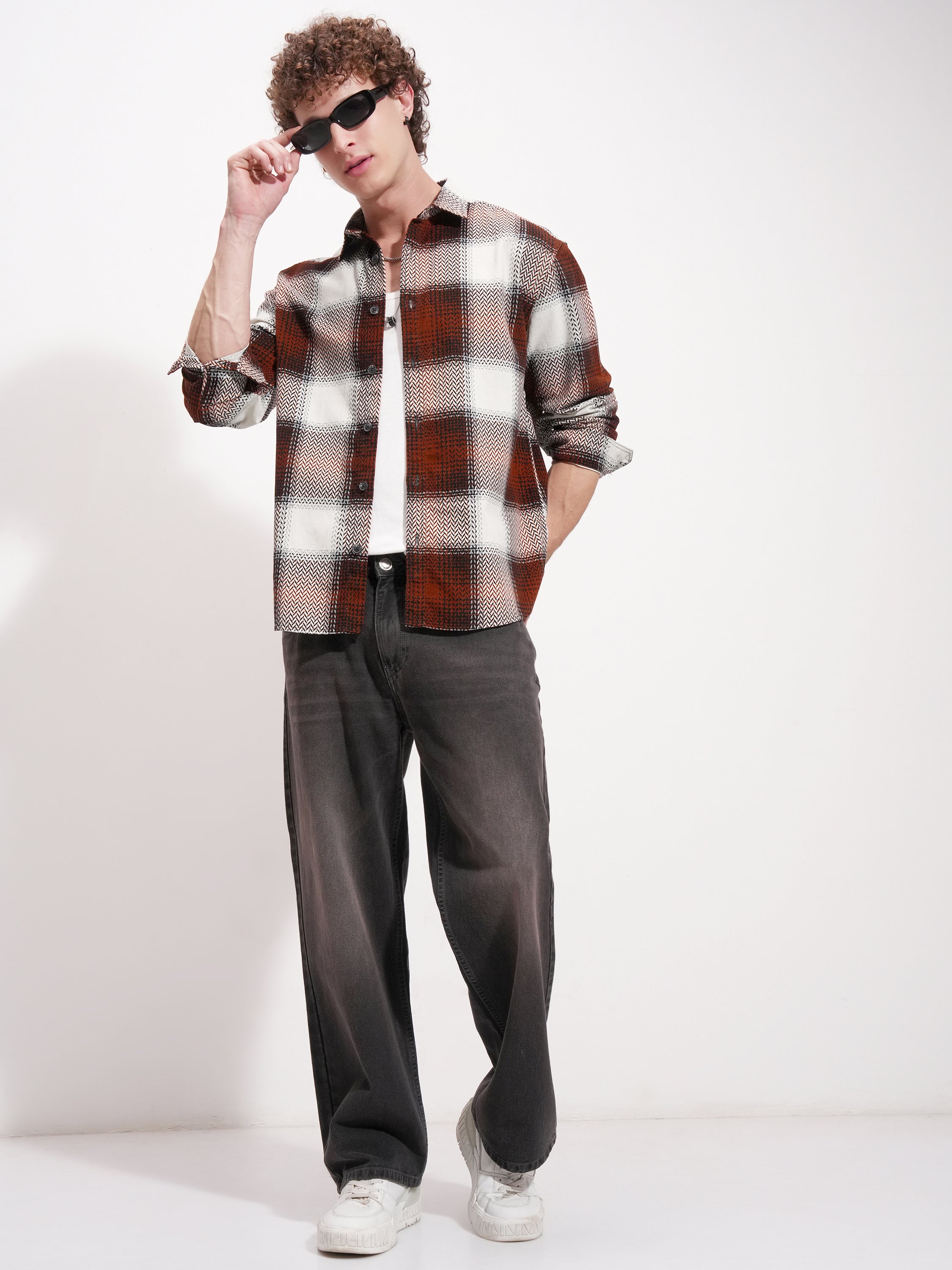 Highlander Men Rust Checked Relaxed Fit Casual Shirt - Rust - Image 2
