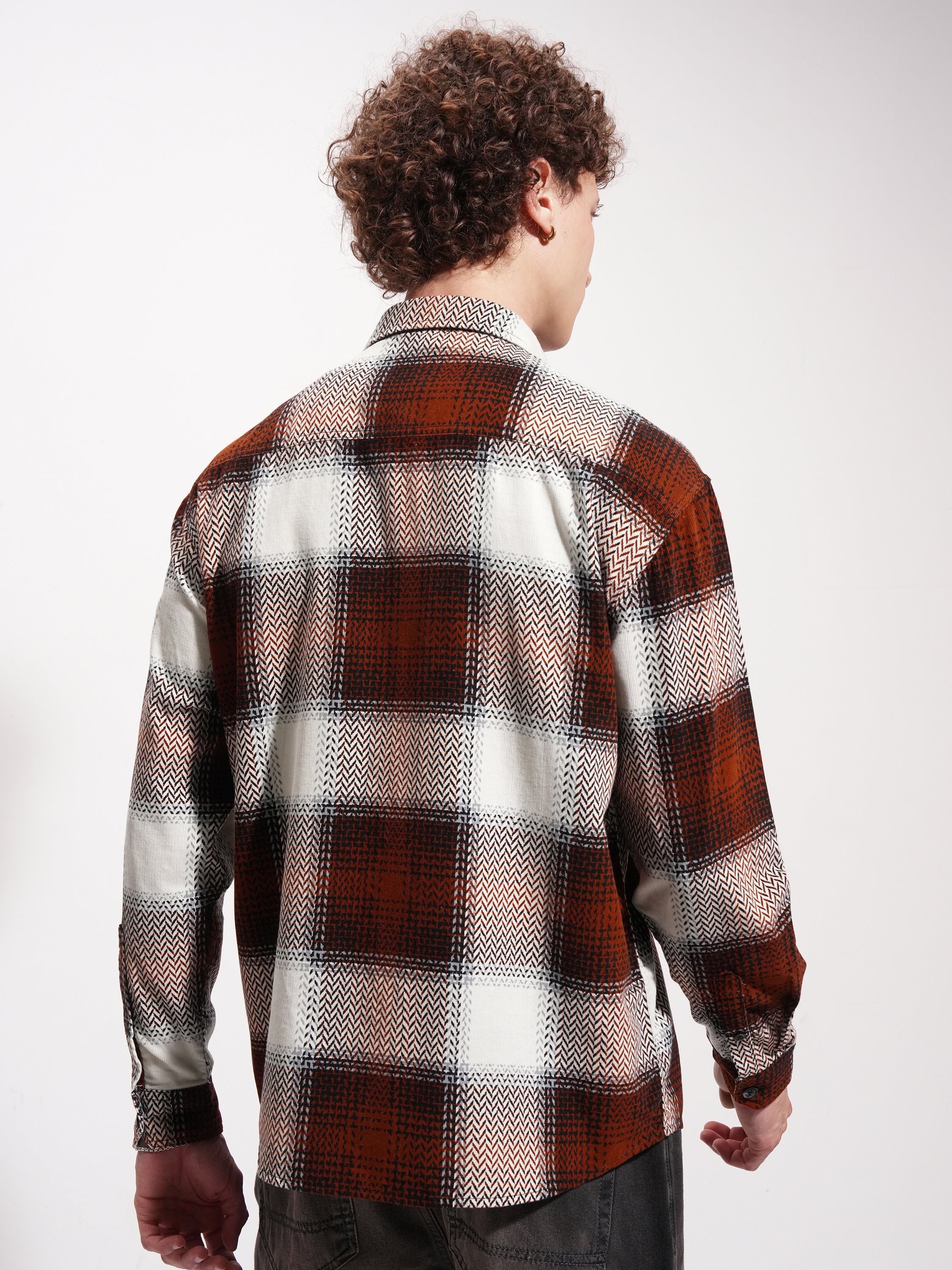 Highlander Men Rust Checked Relaxed Fit Casual Shirt - Rust - Image 3