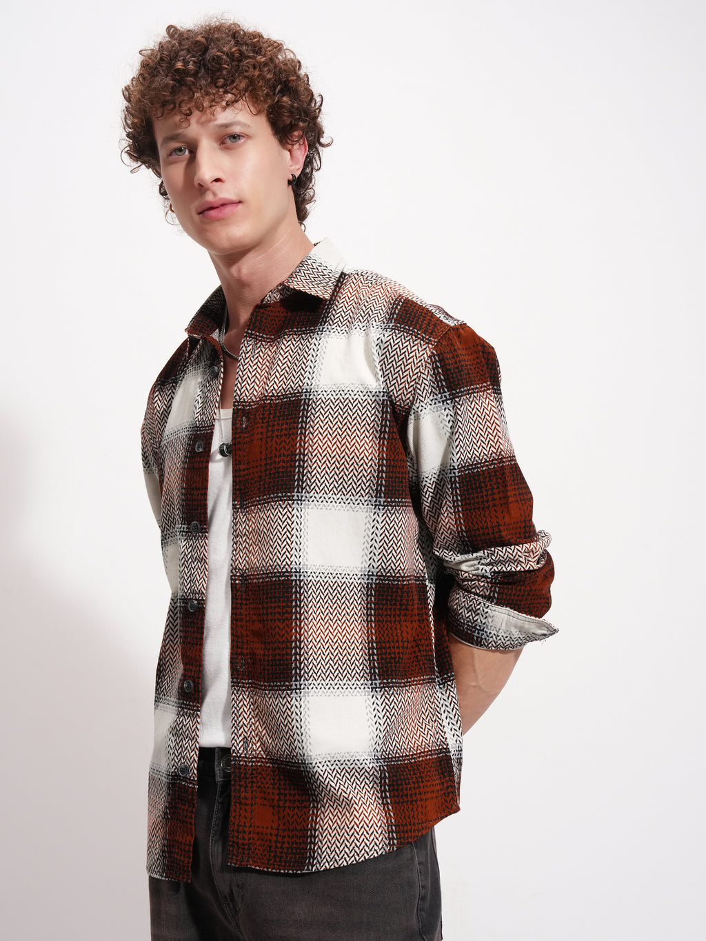 Highlander Men Rust Checked Relaxed Fit Casual Shirt - Rust - Image 4