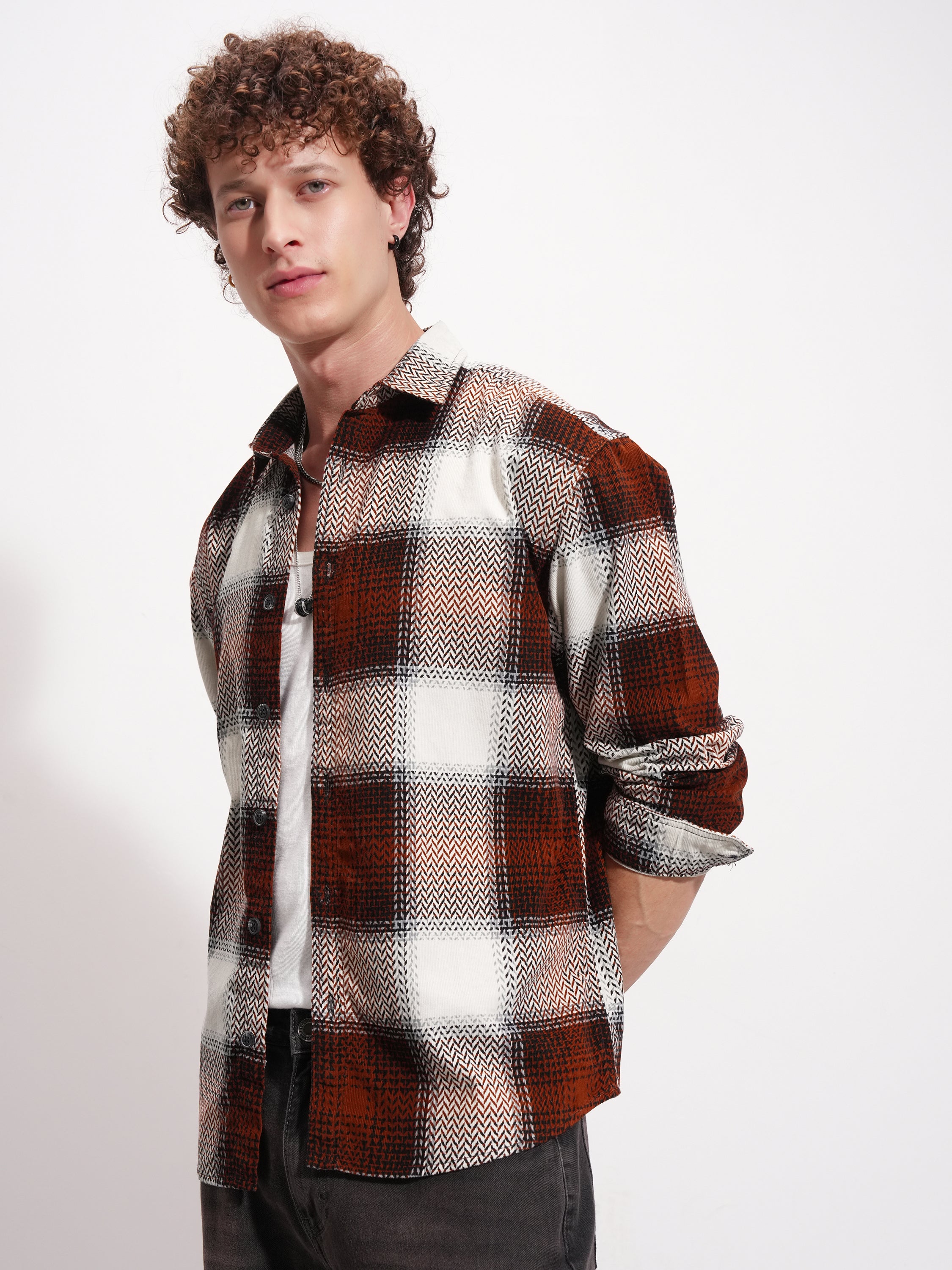 Highlander Men Rust Checked Relaxed Fit Casual Shirt - Rust - Image 4