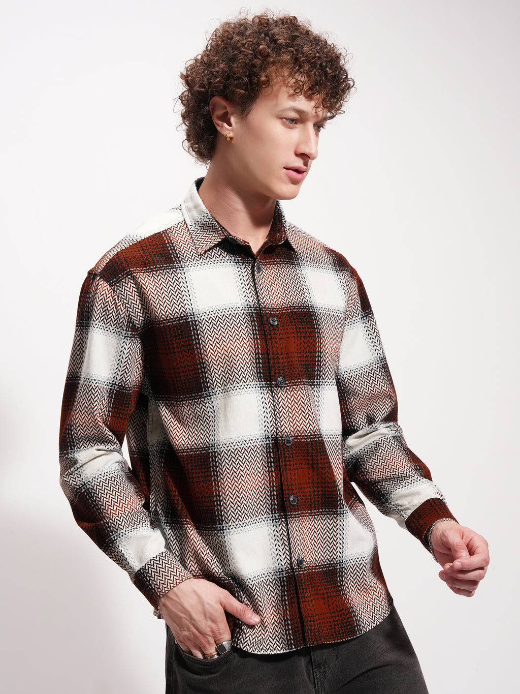 Highlander Men Rust Checked Relaxed Fit Casual Shirt - Rust - Image 6
