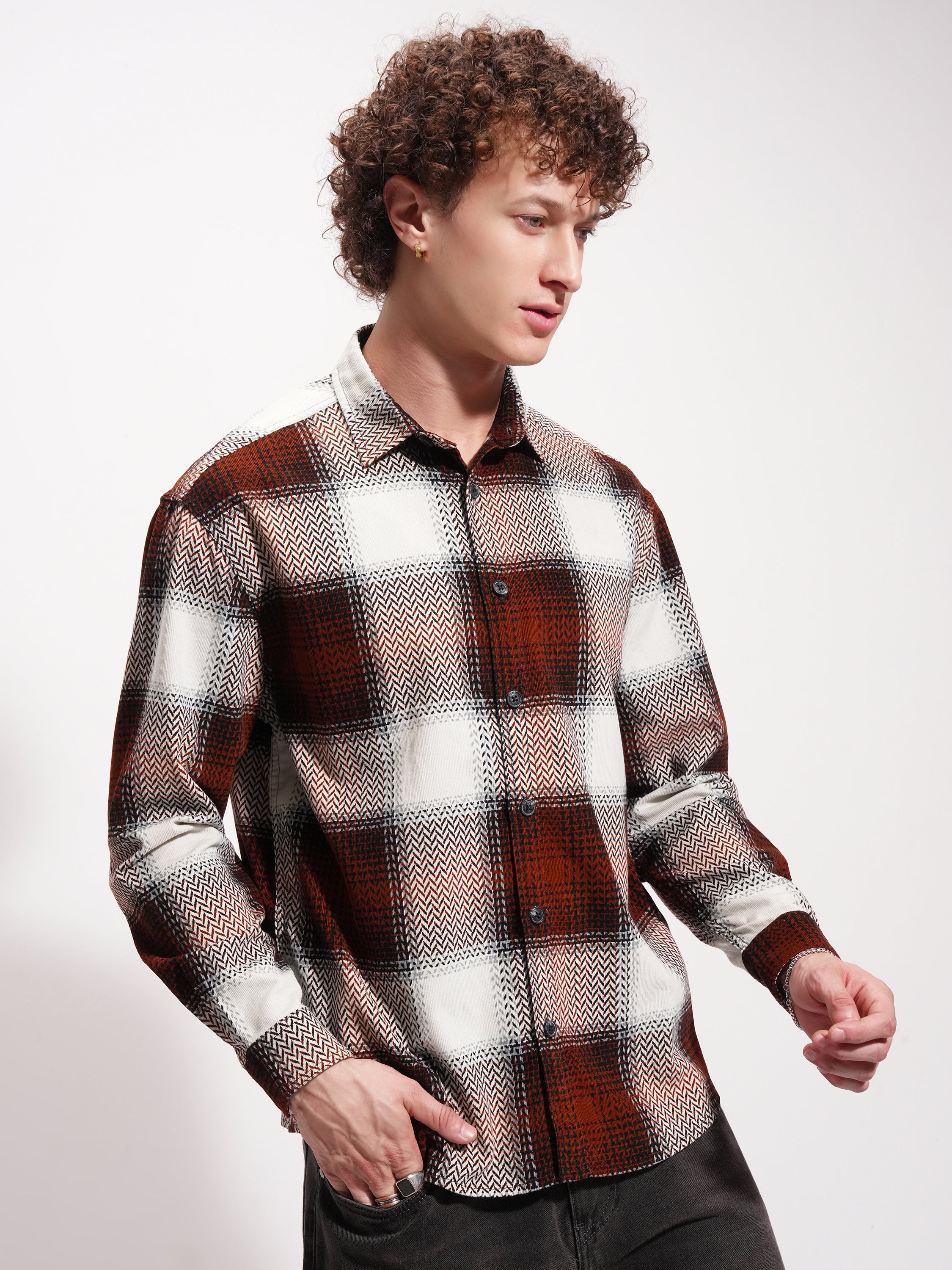 Highlander Men Rust Checked Relaxed Fit Casual Shirt - Rust - Image 6