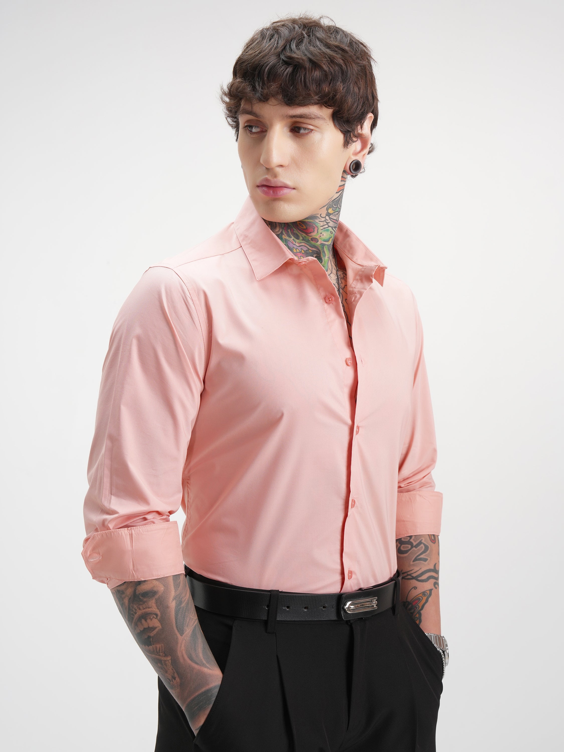 Highlander Men Pink Solid Slim Fit Casual Shirt - Pink - Image 6