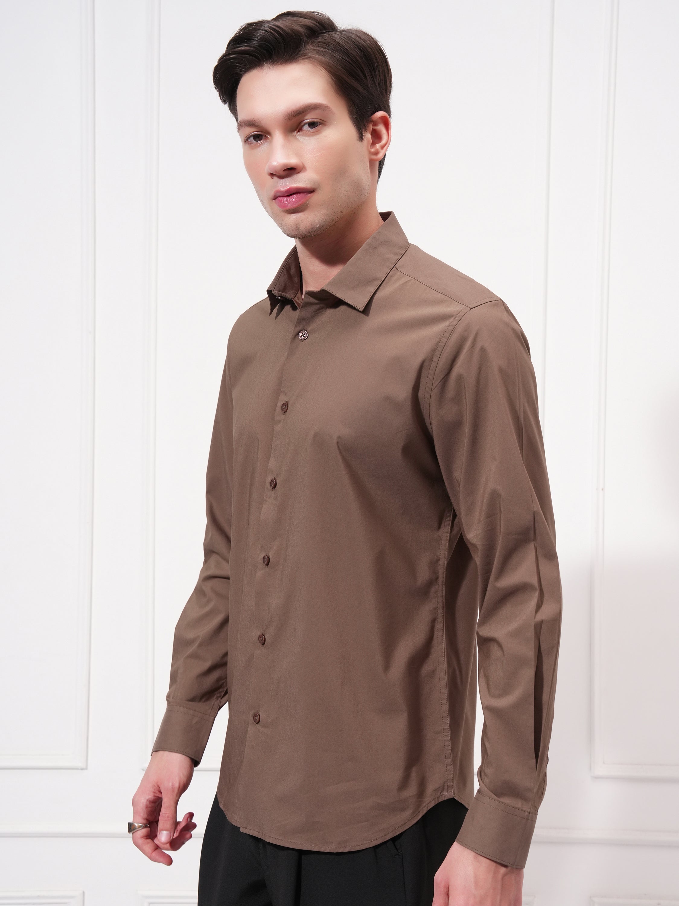Highlander Men Brown Solid Slim Fit Casual Shirt - Brown - Image 4