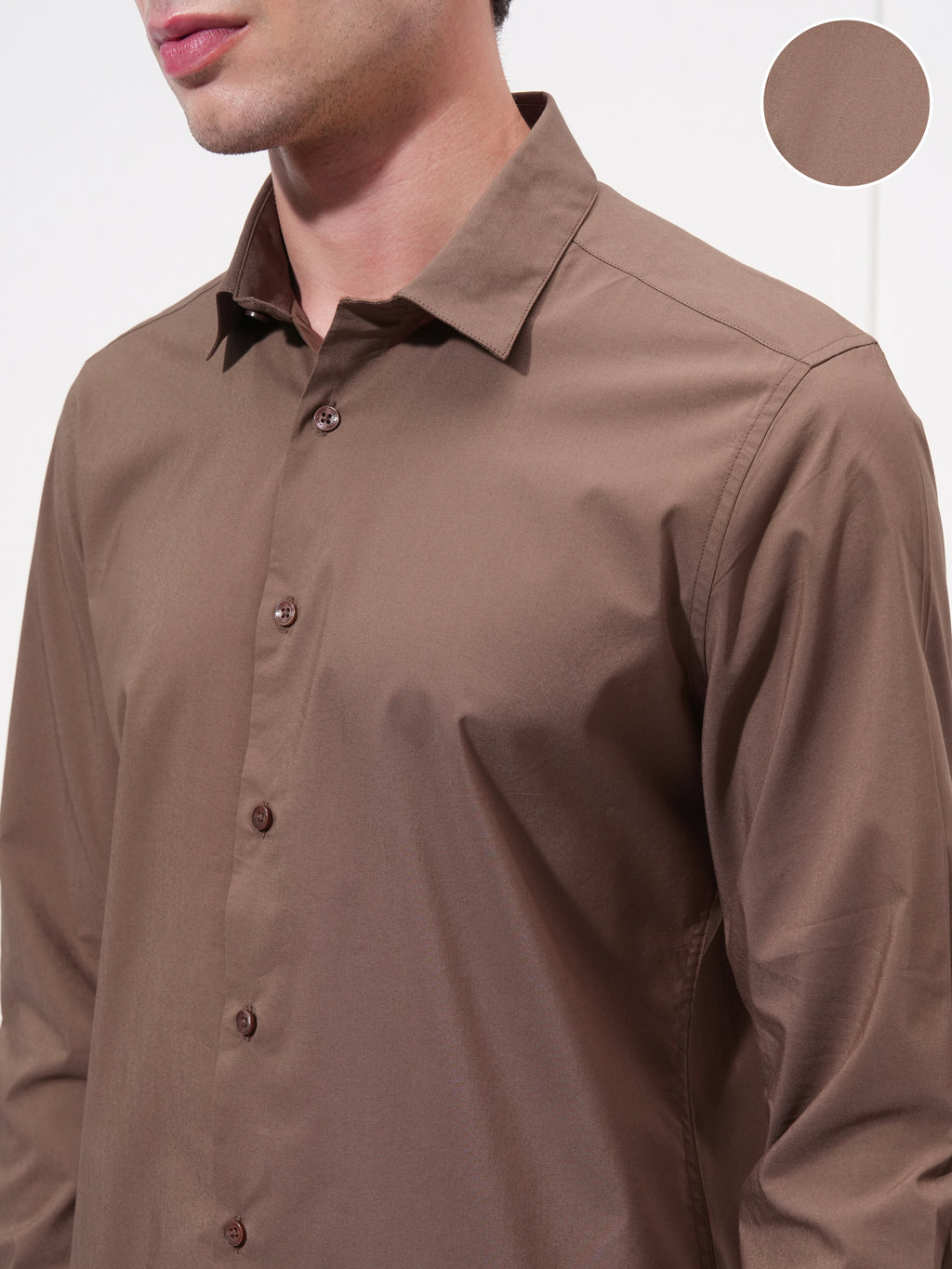 Highlander Men Brown Solid Slim Fit Casual Shirt - Brown - Image 5