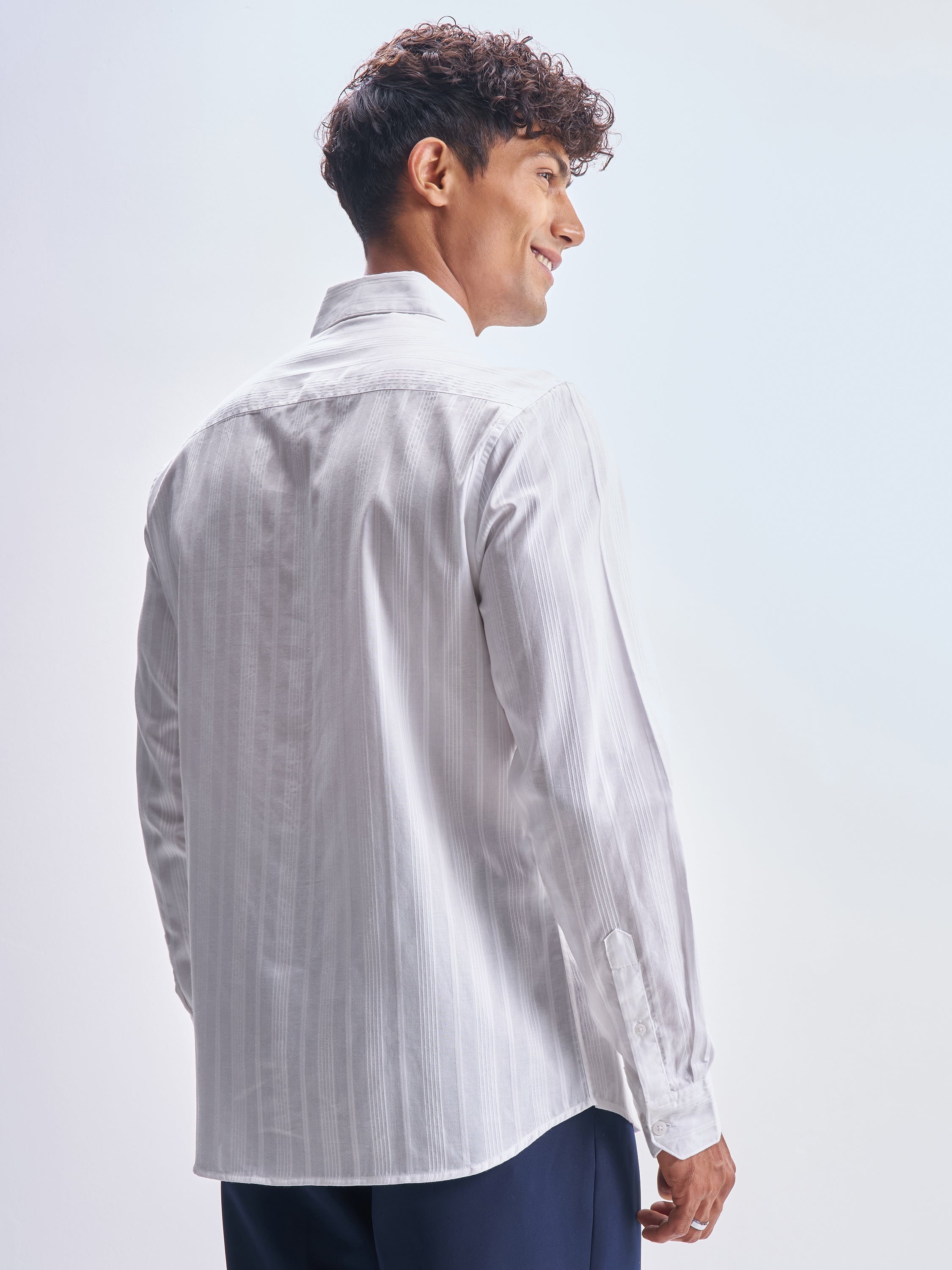 Highlander Men White Striped Slim Fit Casual Shirt - White - Image 3