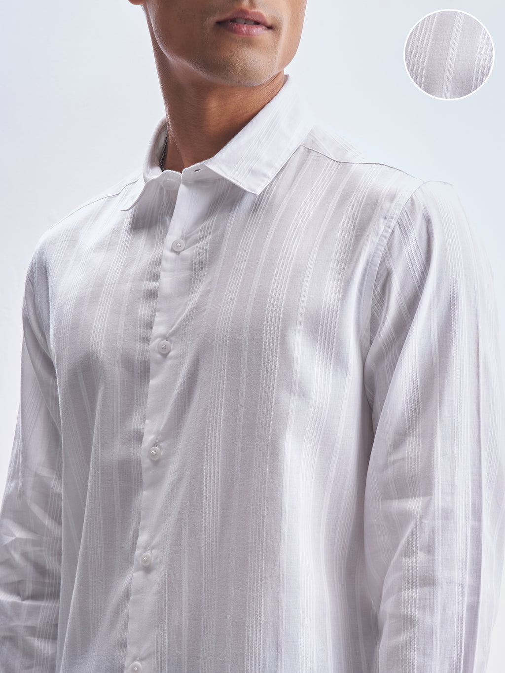 Highlander Men White Striped Slim Fit Casual Shirt - White - Image 5