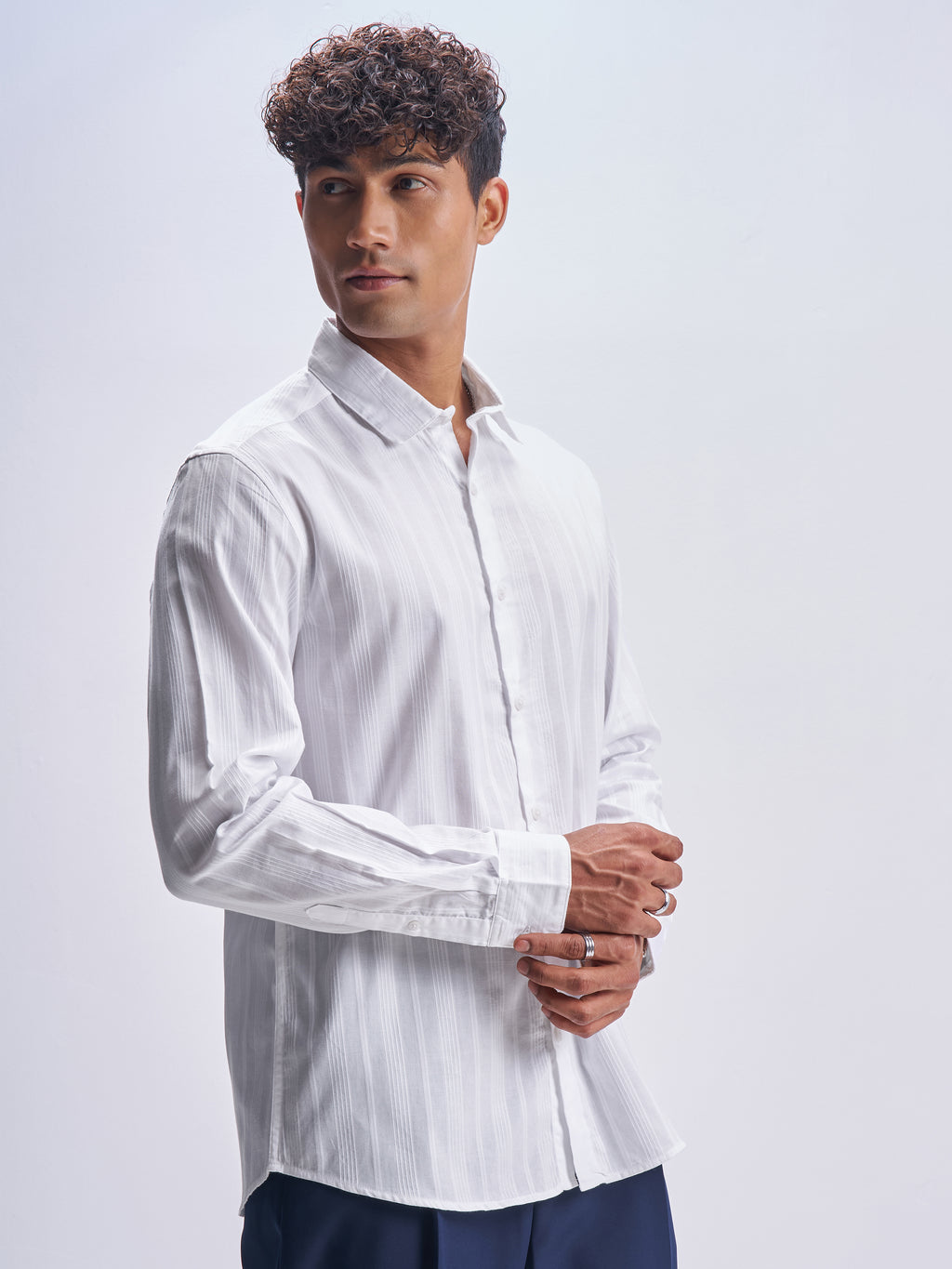 Highlander Men White Striped Slim Fit Casual Shirt - White - Image 6
