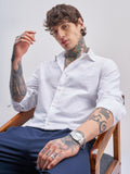 Highlander Men White Self Design Slim Fit Casual Shirt - White - Image 1
