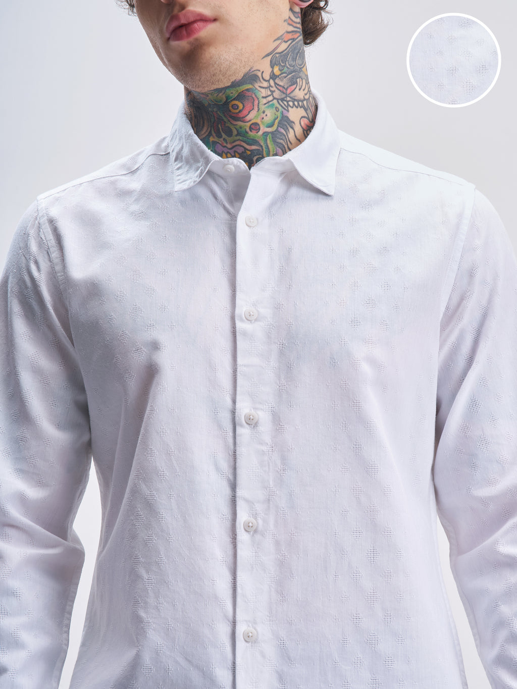 Highlander Men White Self Design Slim Fit Casual Shirt - White - Image 5