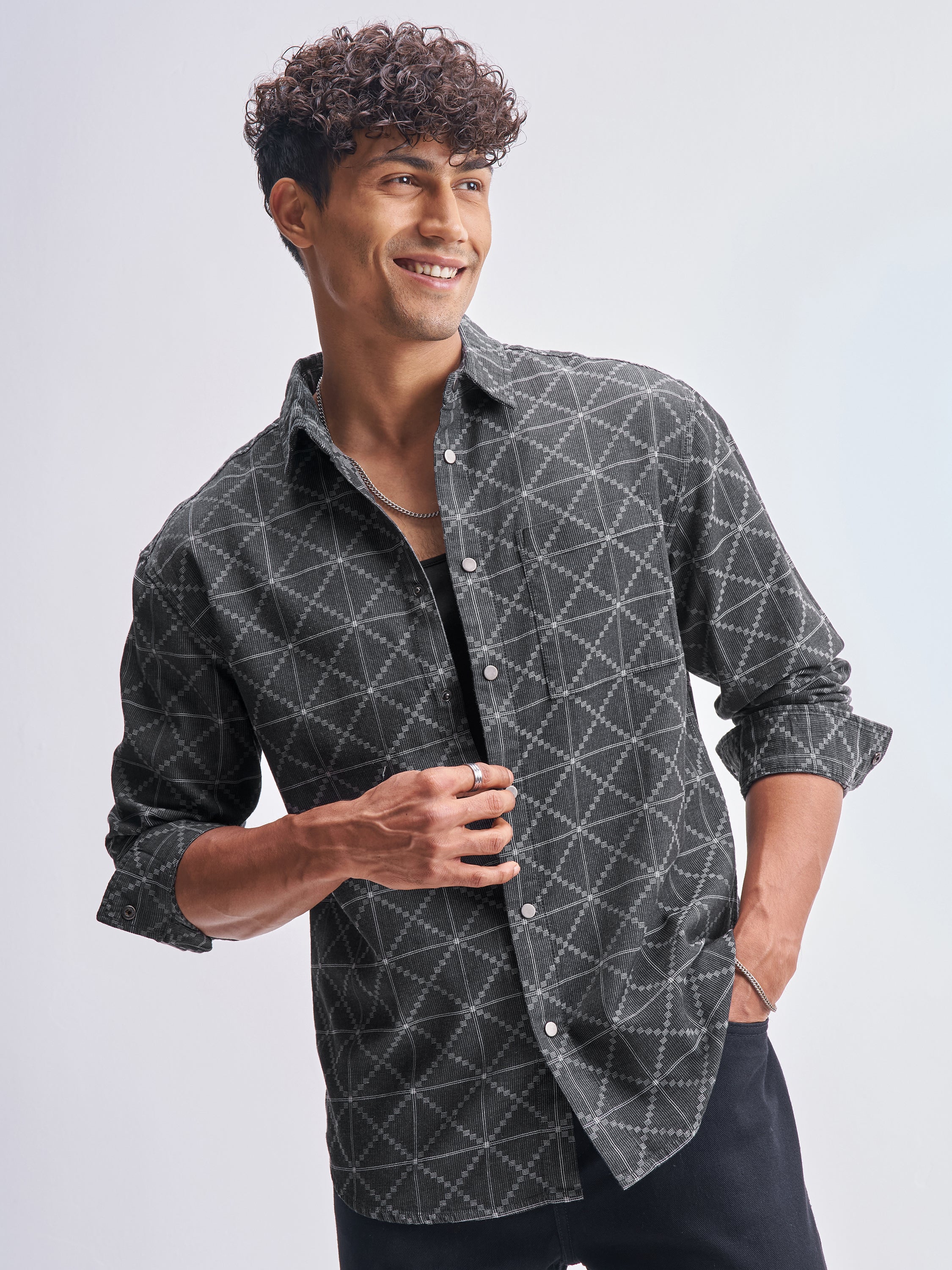 Highlander Men Grey Printed Relaxed Fit Casual Shirt - Grey - Image 1