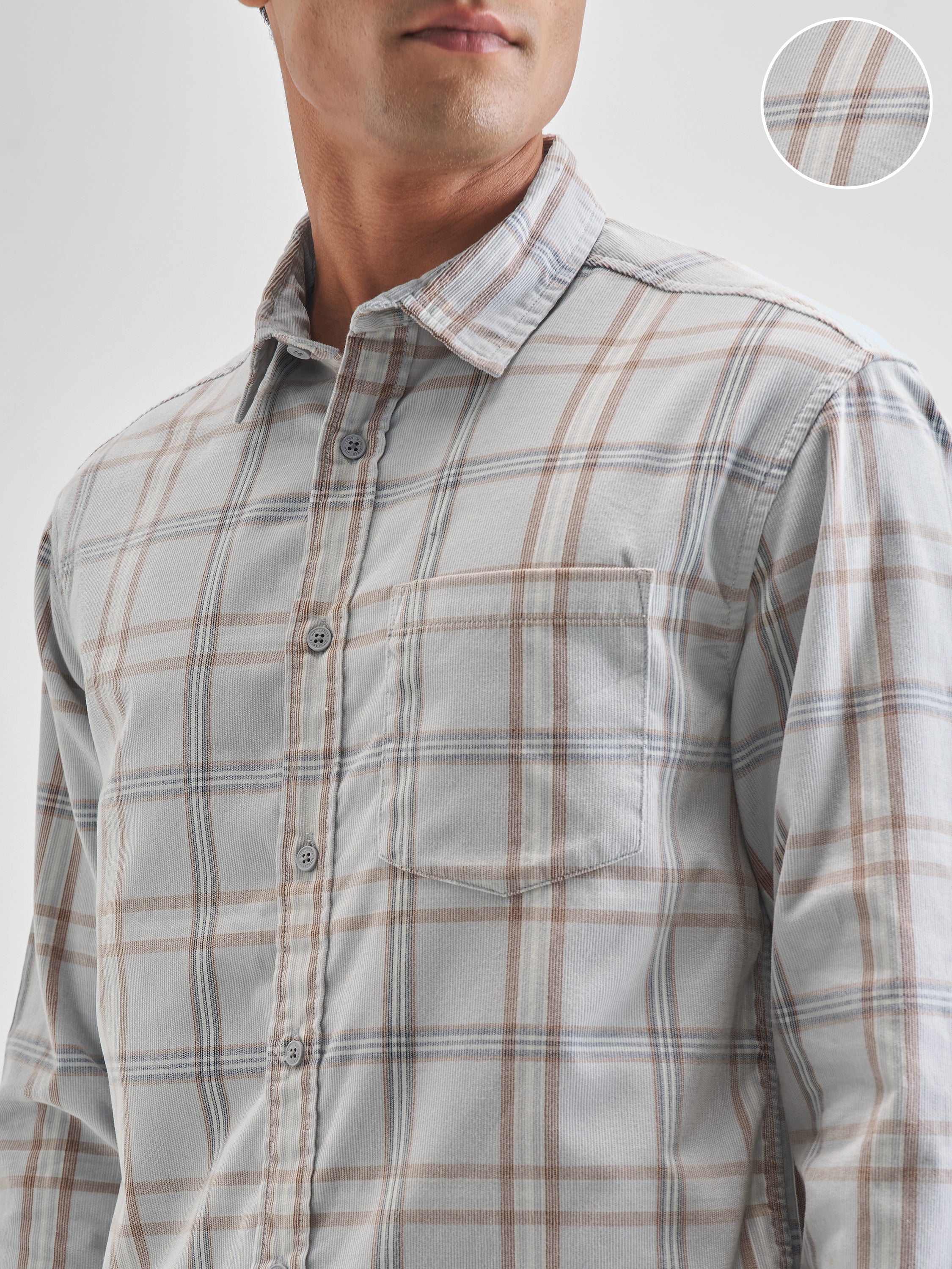 Highlander Men Grey Checked Relaxed Fit Casual Shirt - Grey - Image 5