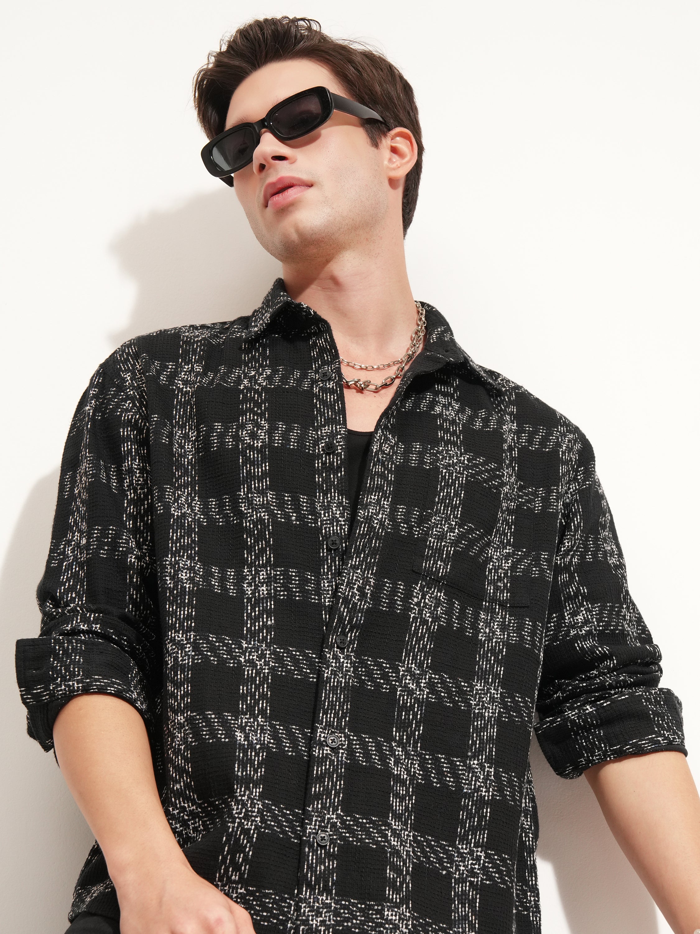 Highlander Men Black Checked Relaxed Fit Casual Shirt - Black - Image 1