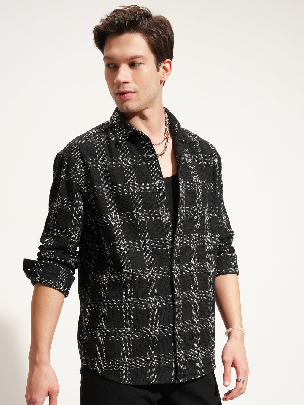 Highlander Men Black Checked Relaxed Fit Casual Shirt - Black - Image 6