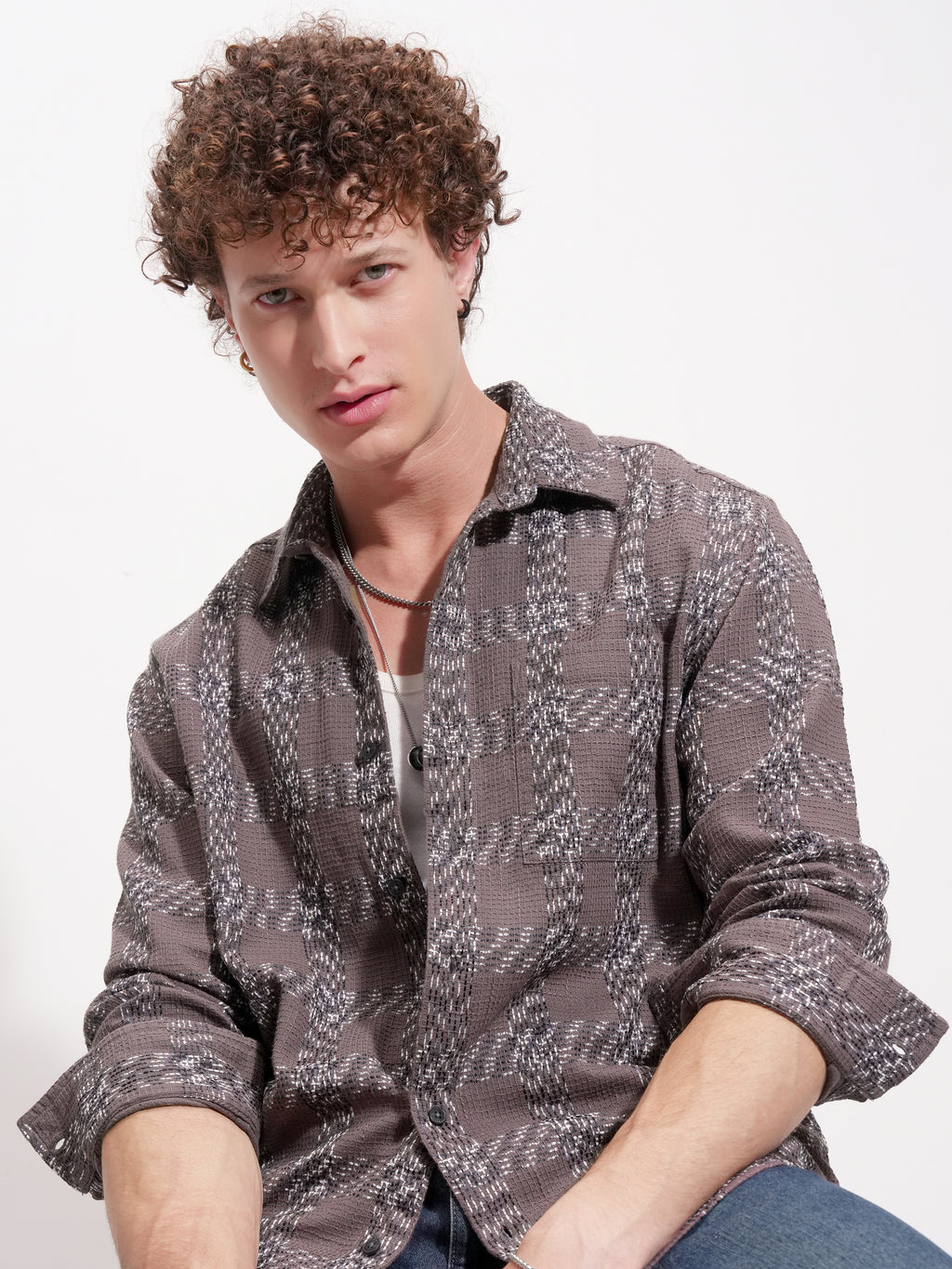 Highlander Men Tan Checked Relaxed Fit Casual Shirt - Tan - Image 1