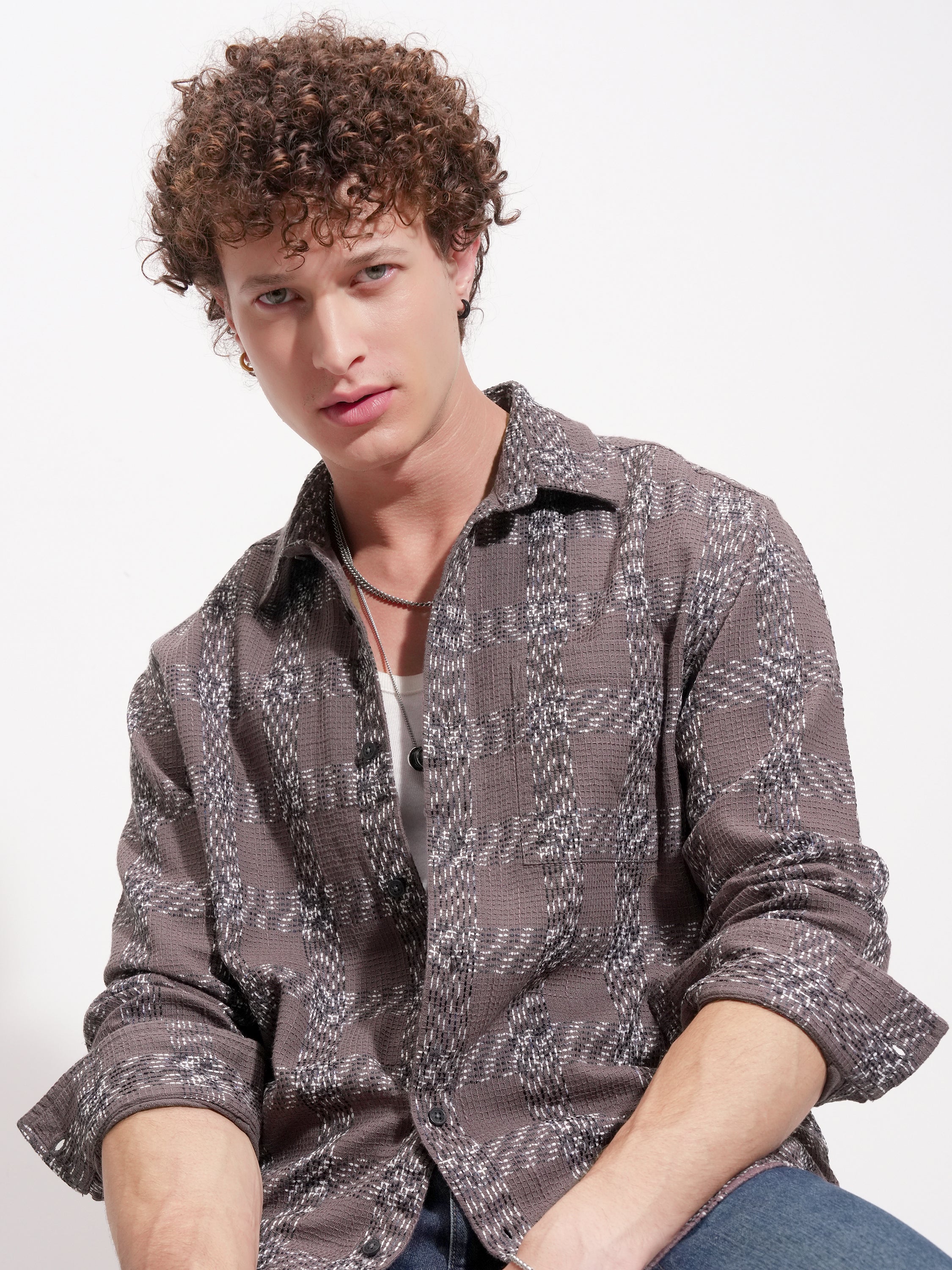Highlander Men Tan Checked Relaxed Fit Casual Shirt - Tan - Image 1