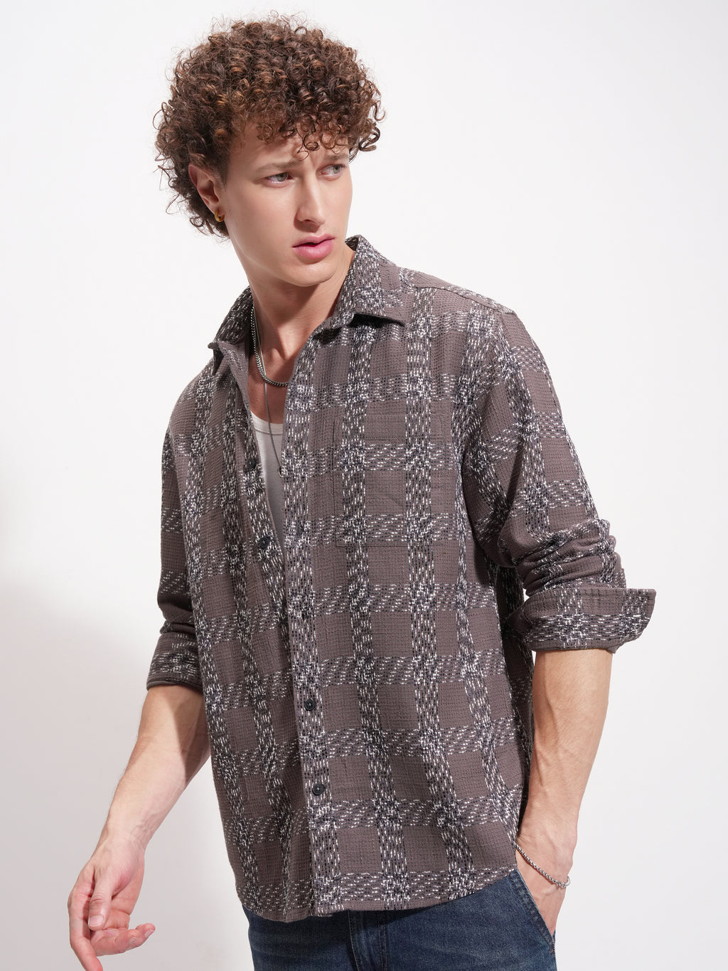 Highlander Men Tan Checked Relaxed Fit Casual Shirt - Tan - Image 4