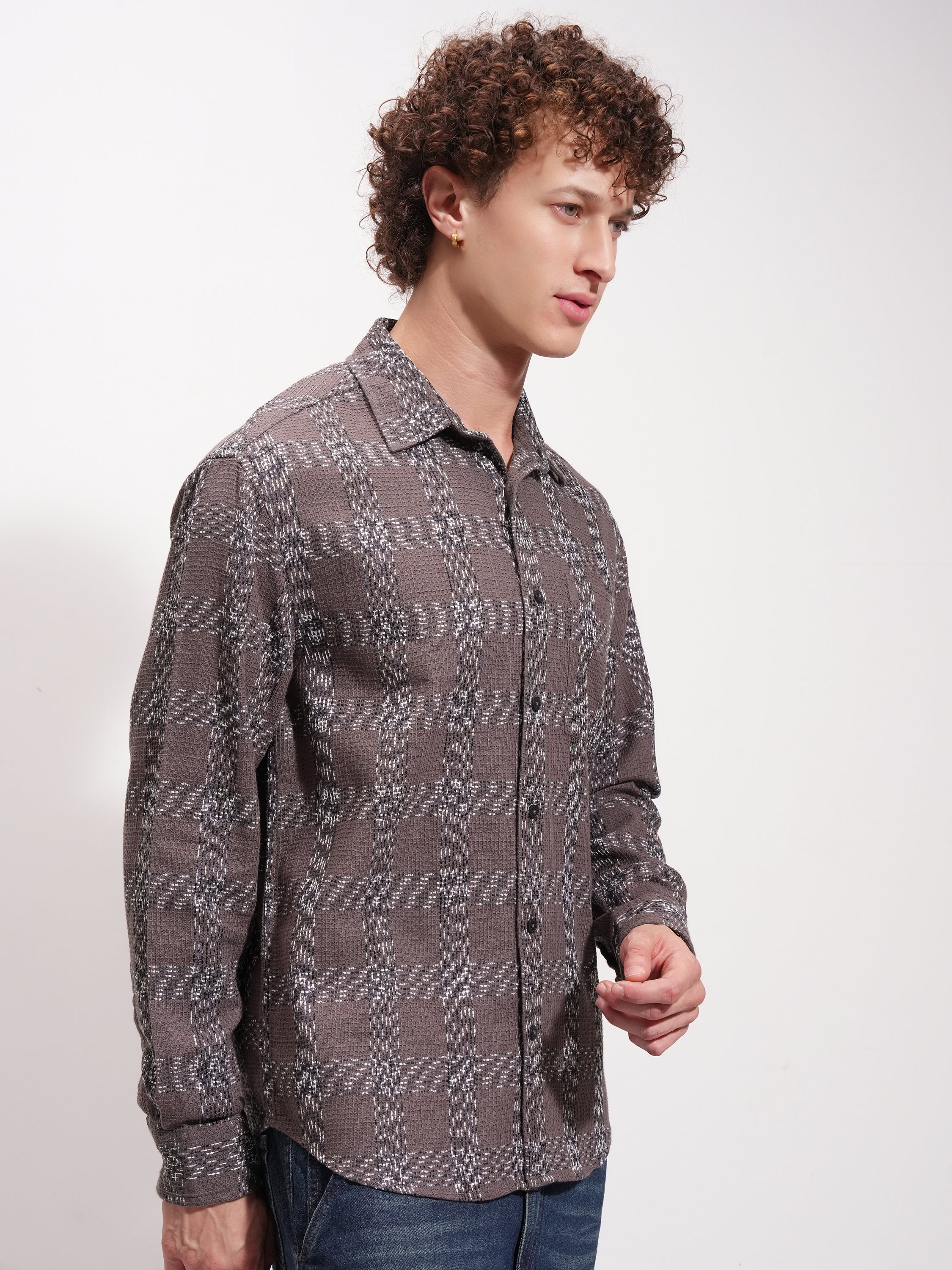 Highlander Men Tan Checked Relaxed Fit Casual Shirt - Tan - Image 6